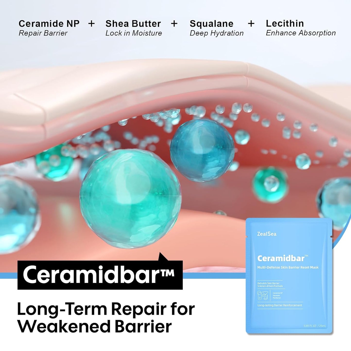 ZealSea Cicalix & Ceramidbar Face Masks Skincare Set, Derm Solution Sheet Mask for Multi-Trigger Sensitivity, Soothing & Calming, Strengthen & Restore Skin, Facial Mask with Cica & Ceramide, 16 Pack