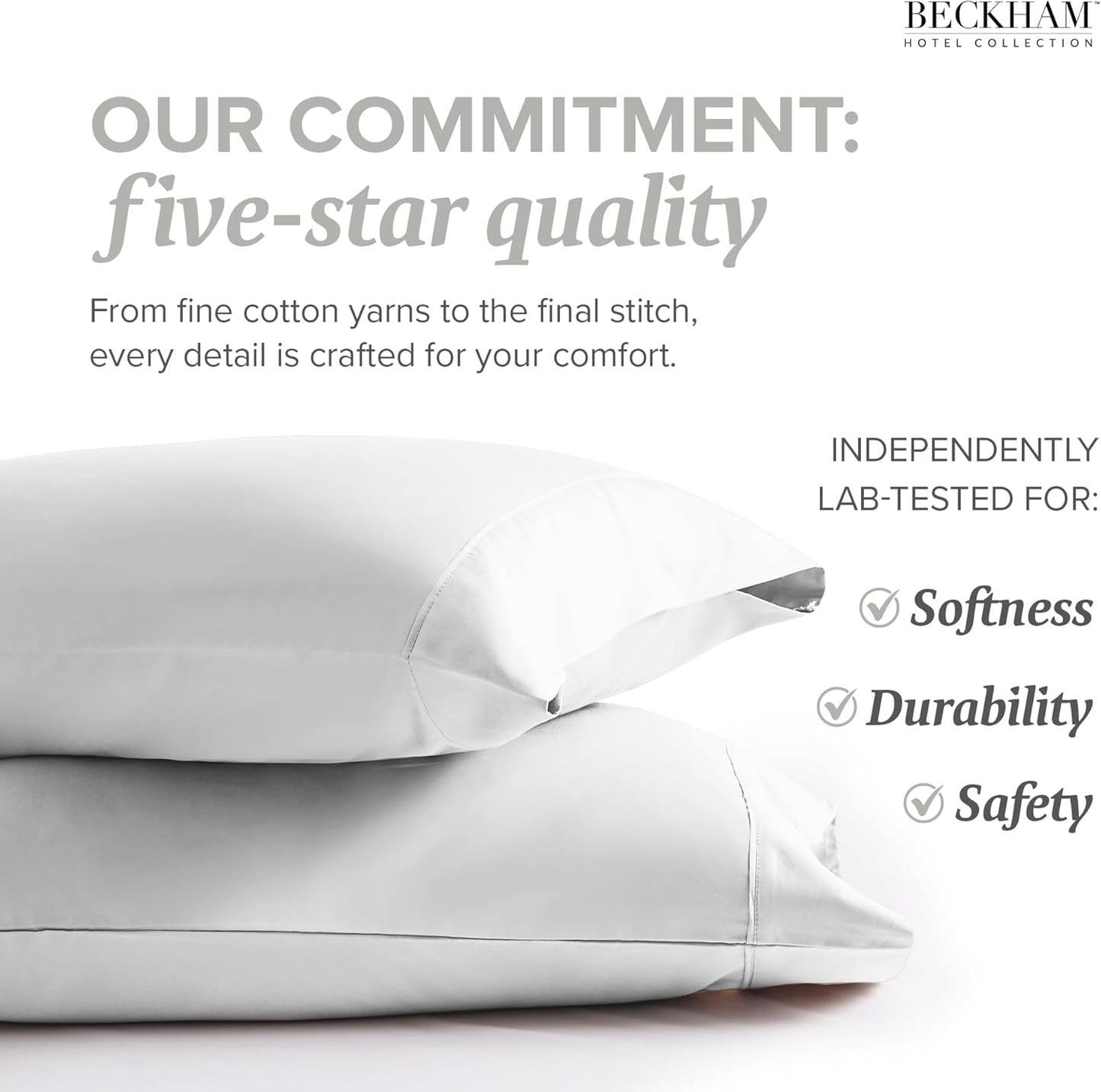 Beckham Hotel Collection Bed Pillowcases Standard/Queen Size Set of 2, 500TC 100% Cotton, Luxury Sateen Bedding, Open End, Breathable, Moisture-Wicking, White