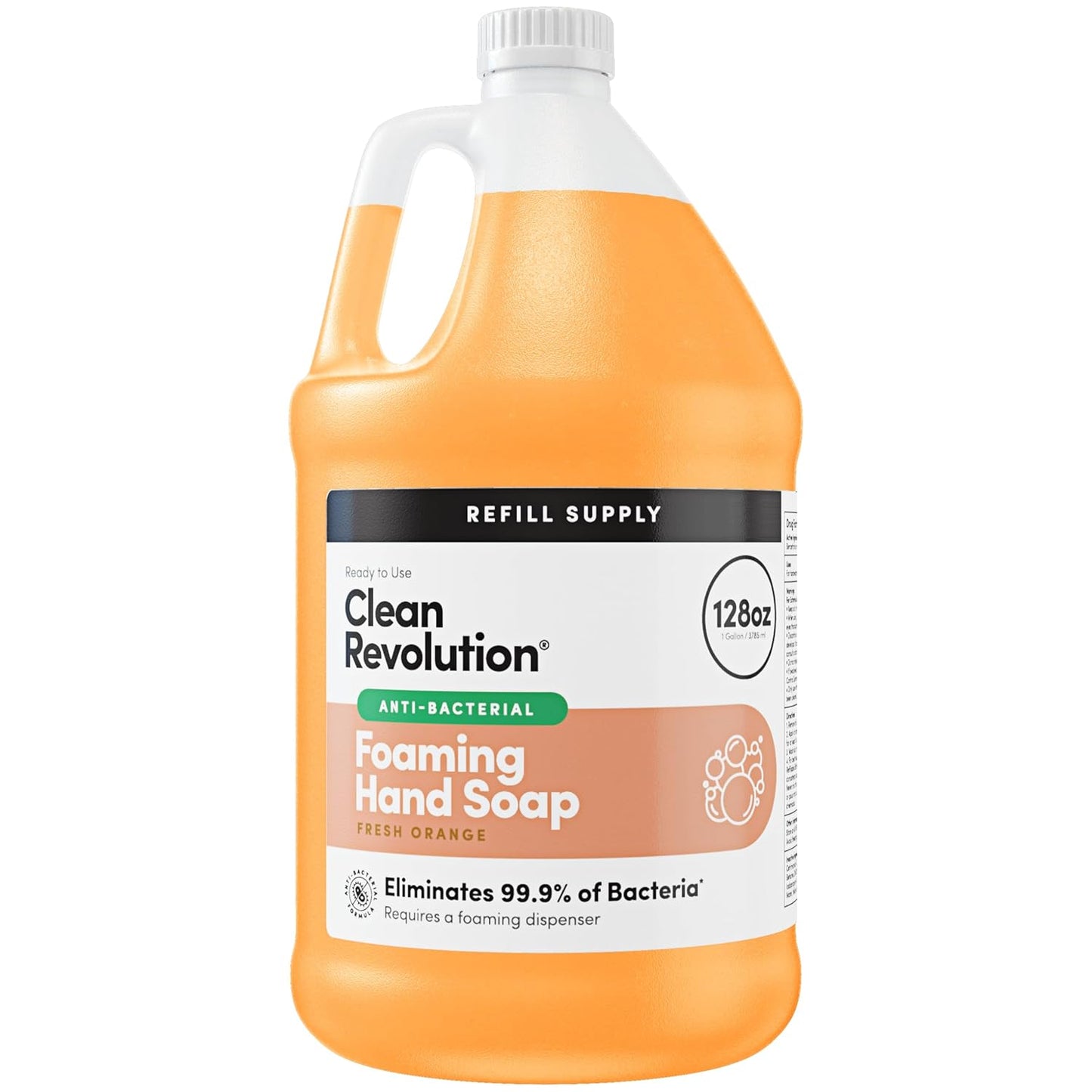 Clean Revolution Antibacterial Foaming Hand Soap Refill, 128 Fl Oz, Fresh Orange Scented - Made in USA