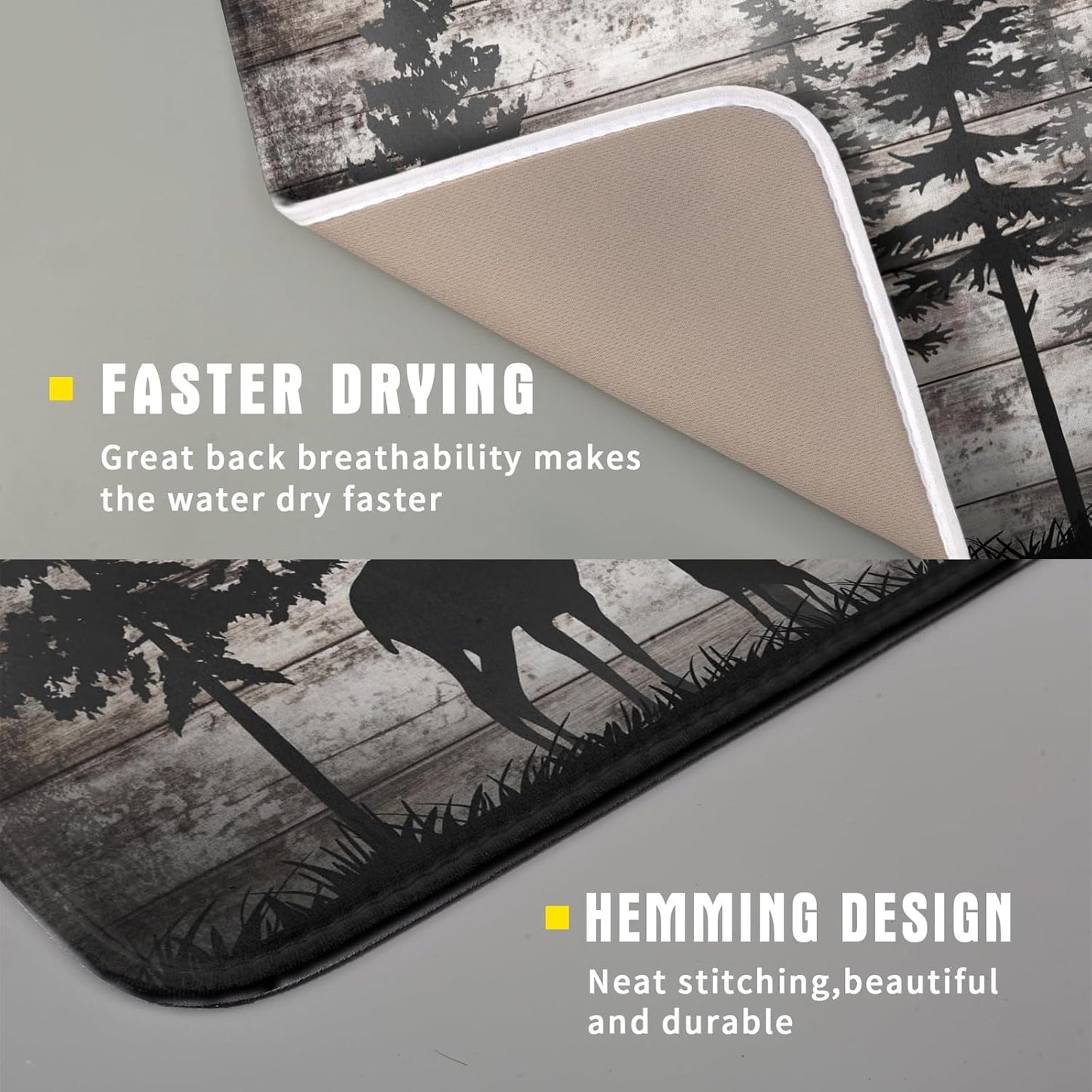 Forest Deer Dish Drying Mat Wildlife Animal Decorative Microfiber Dishes Pad 16x18 Inch Absorbent Reversible Kitchen Counter Drainer Mats