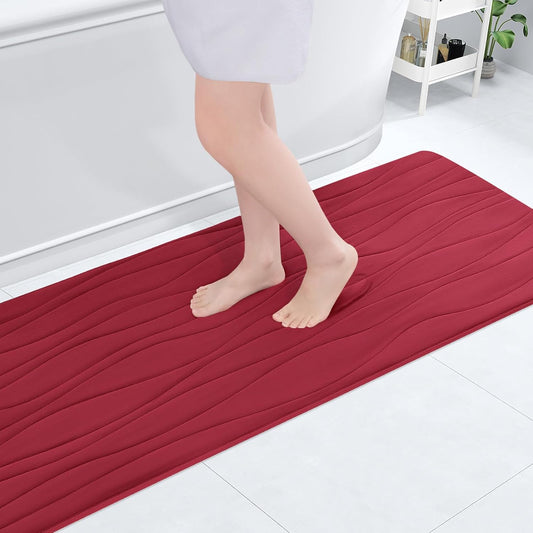 Buganda Memory Foam Bathroom Rug Mat 47x17, Extra Soft and Absorbent Bath Mats, Non-Slip and Machine Washable Bath Rugs for Bathroom Floor,Tub and Shower, Red