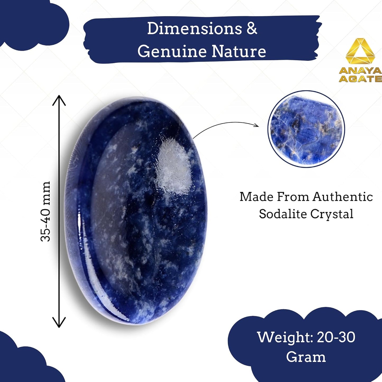 Sodalite Worry Stones – Crystal Thumb Worry Stone for Anguish, Stress – Relaxing and Soothing Balance Stones for Meditation, Stress Relief – Healing Stones and Crystals for Men and Women