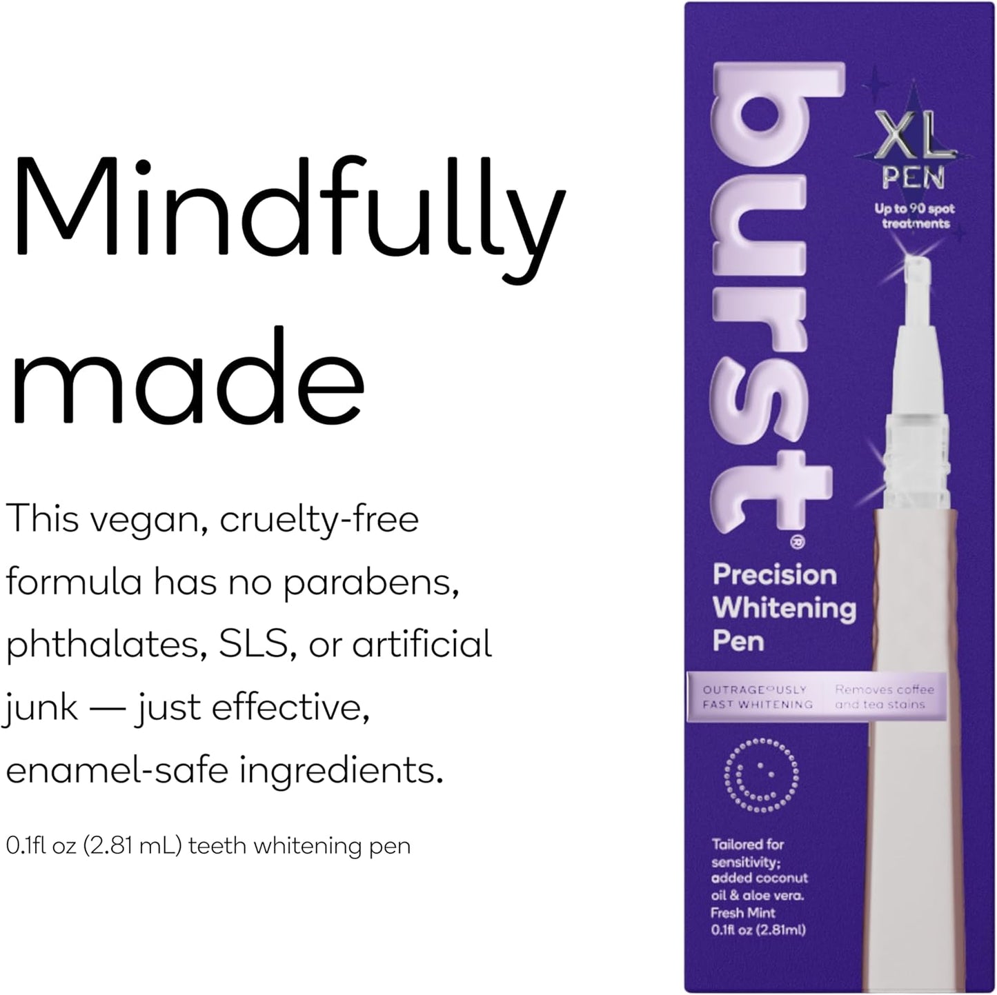 Burst Precision Whitening Pen, 9% HP, 45 Whitening Treatments, Enamel Safe, Vegan, Paraben Free, Delicious Flavor, Rose Gold, 1 Count
