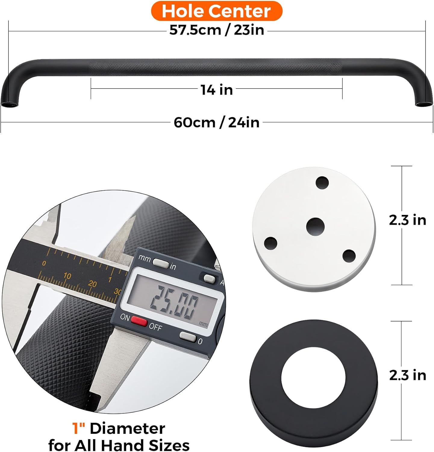 Grab Bars for Shower, 2 Pack 24-Inch Anti Slip Shower Handles for Elderly, Safety Shower Grab Bar, Stainless Steel Handicap Grab Bars for Bathroom (Black 1" Diameter)