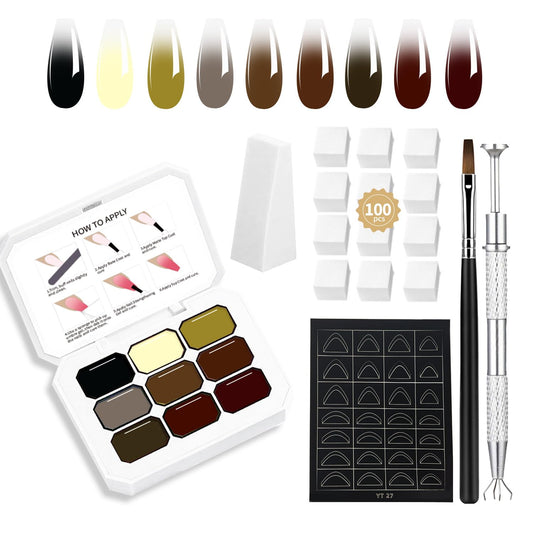 Professional Painting Gel, 9 Colors Ombre Gel Nail Polish With 100PCS Nail Sponges & Grabbing Pen ,Soft And Easy To Shoot For Acrylic And Natural Nails ,French Manicure DIY Nail Art (6)