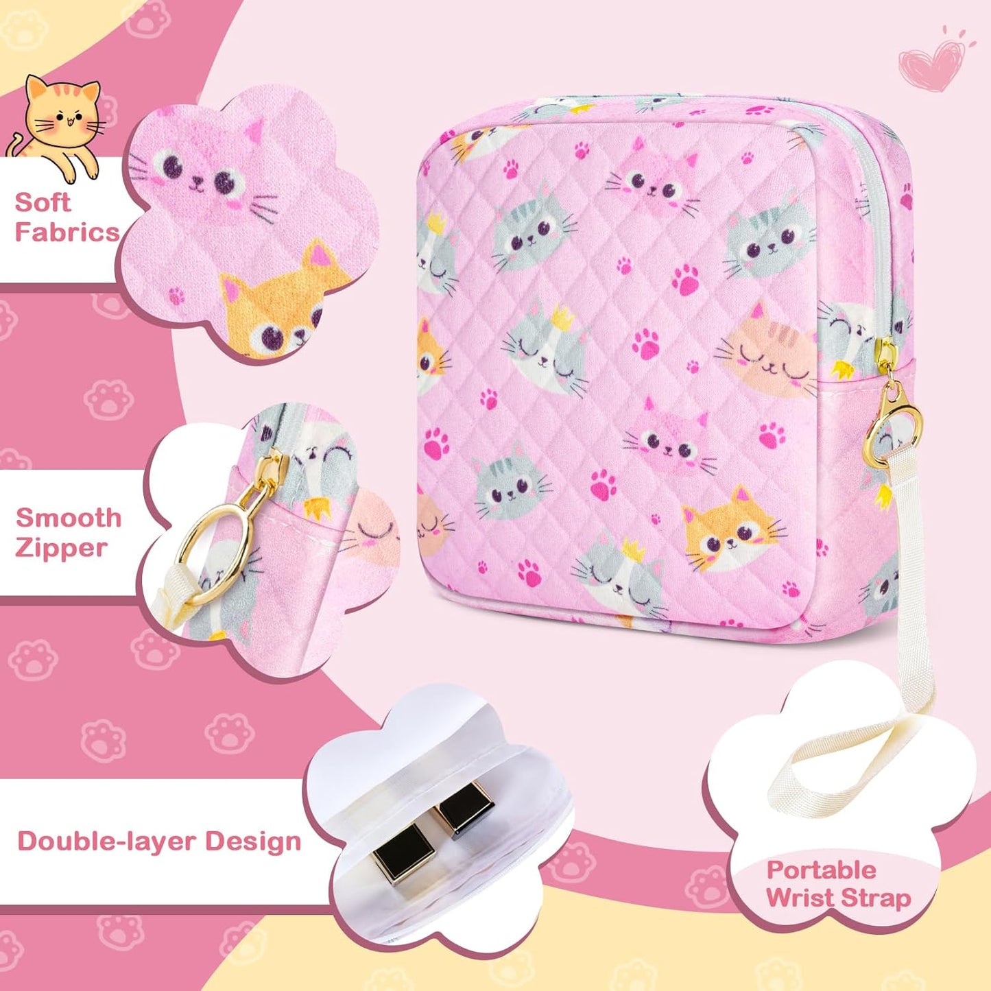 Tampon Holder for Purse, Quilted Period Bag Sanitary Napkin Storage Bag for Girls Womens, Portable Feminine Emergency Pad Period Pouch(Butterfly Bear)
