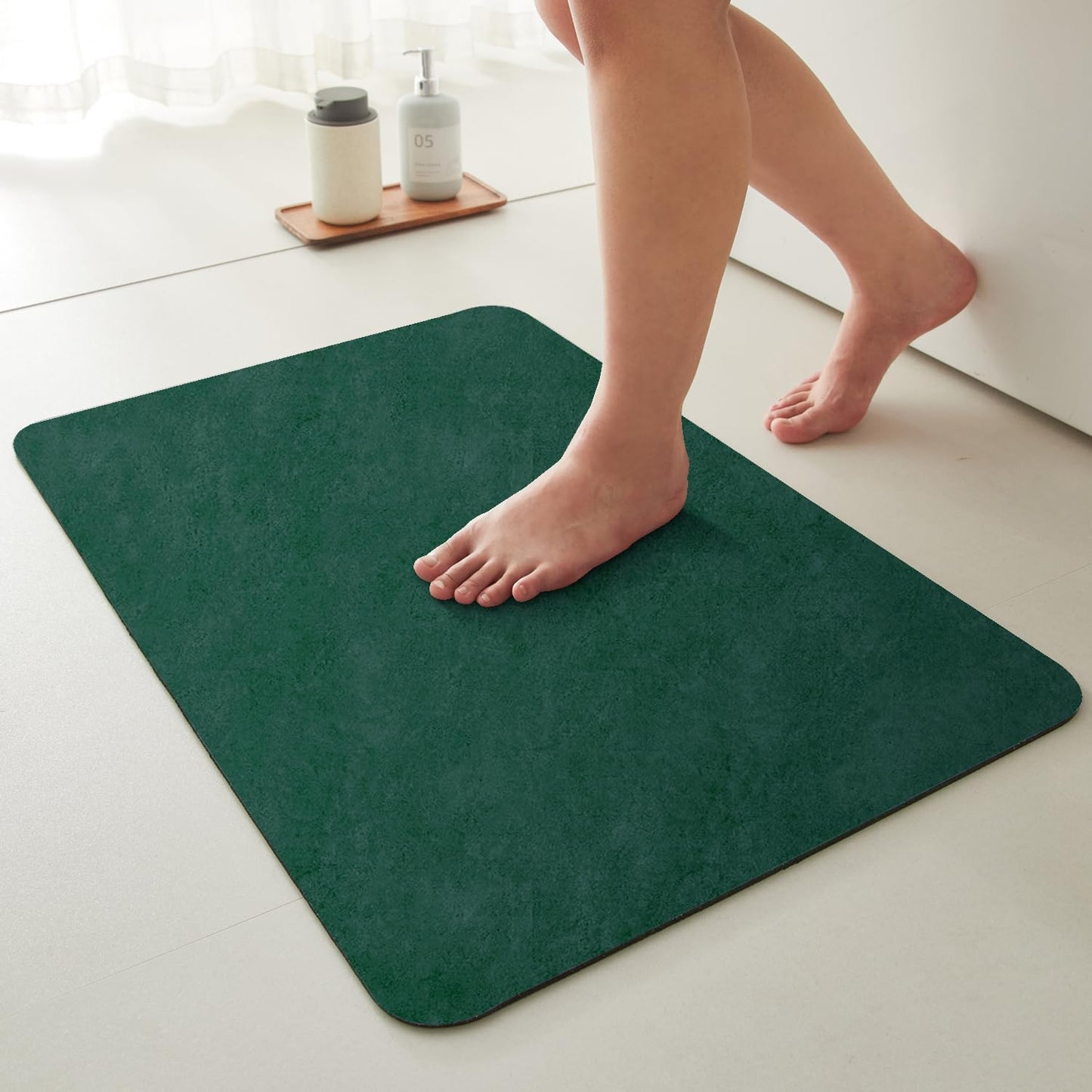 Bathroom Mat Quick Dry, Bathroom Rugs Non Slip Washable Thin Absorbent Bath Mat Fits Under Door Bathroom Floor Mat Perfect for Bath, Shower, or Sink 24"x48" Dark Green