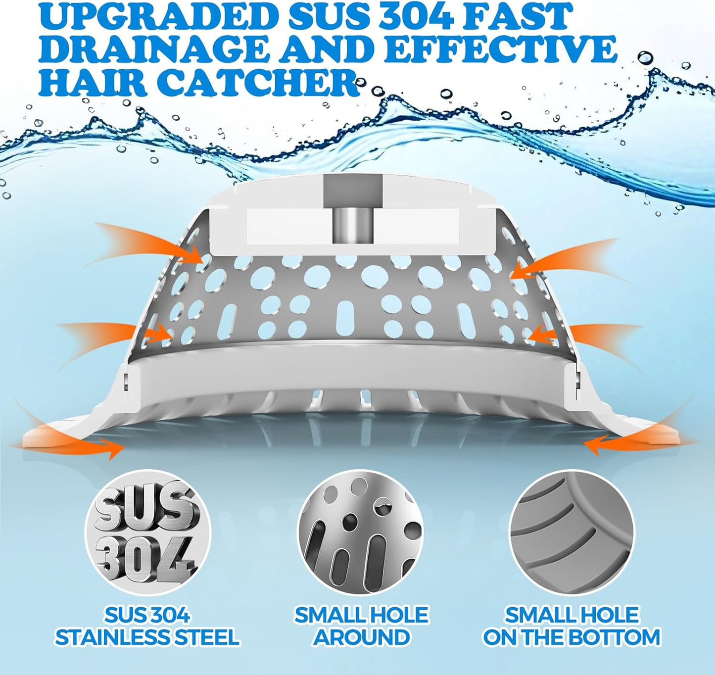 zaa Drain Hair Catcher - Bathtub Drain Cover, Hair Stopper for Bathtub Drain, 304 Stainless Steel Drain Protector and Hair Trap for Flat & Pop-up Drains, Silver White