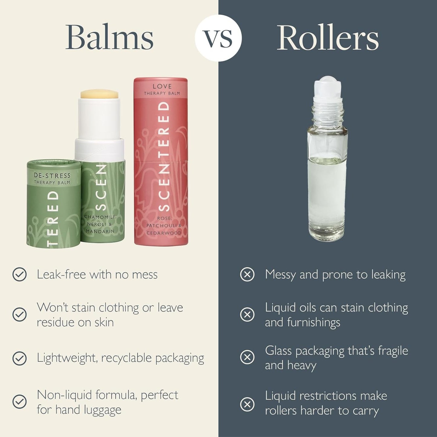 Scentered Aromatherapy Balm Stick Duo for Stress-Relief & Emotional Balance - Roll On Essential Oil Blends of Rose & Chamomile - Aromatherapy Gifts for Women - De-Stress & Love