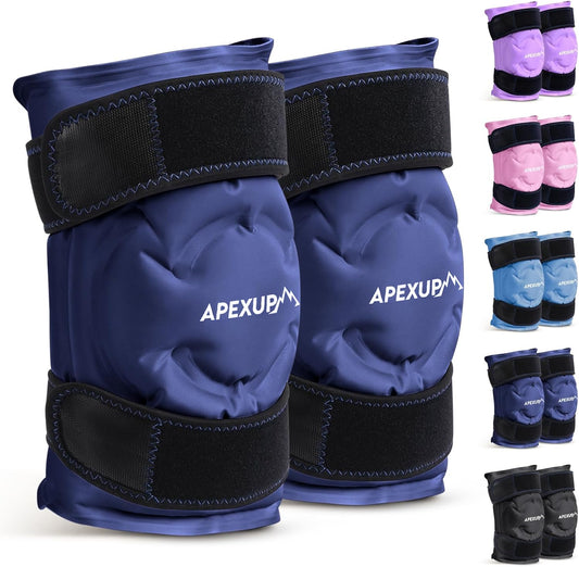 APEXUP Ice Pack for Knee Pain Relief, Large Reusable Wrap After Surgery, Flexible Gel Cold Pack for Injuries, Pain Relief for Back, Shoulder, Elbow, Ankle and Leg (Navy Blue, L, 2PK)