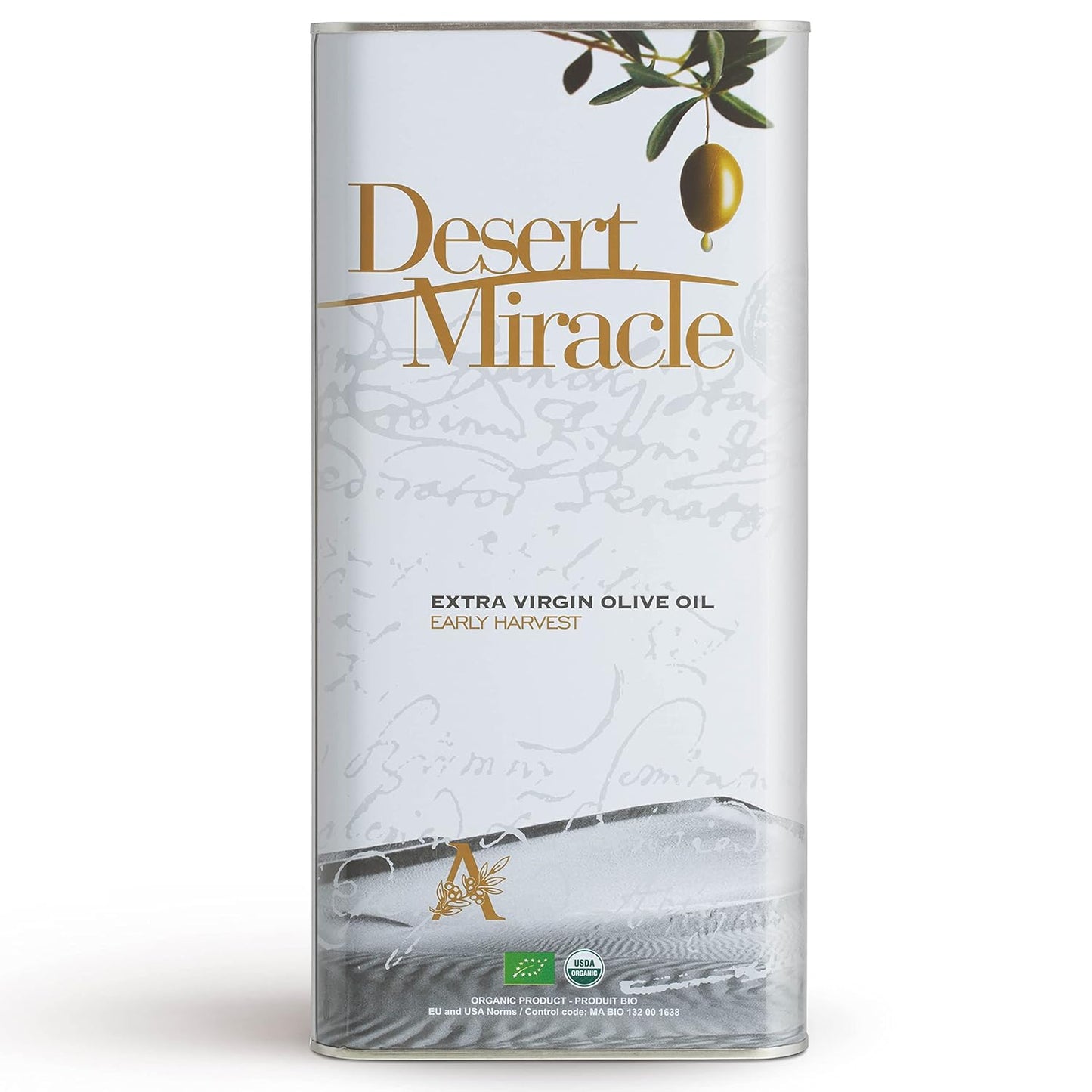 DESERT MIRACLE Cold Pressed Polyphenol Rich Moroccan Olive Oil, Extra Virgin Olive Oil with High Polyphenols, Organic, First Cold Pressed EVOO From Morocco, 5 Liter Can
