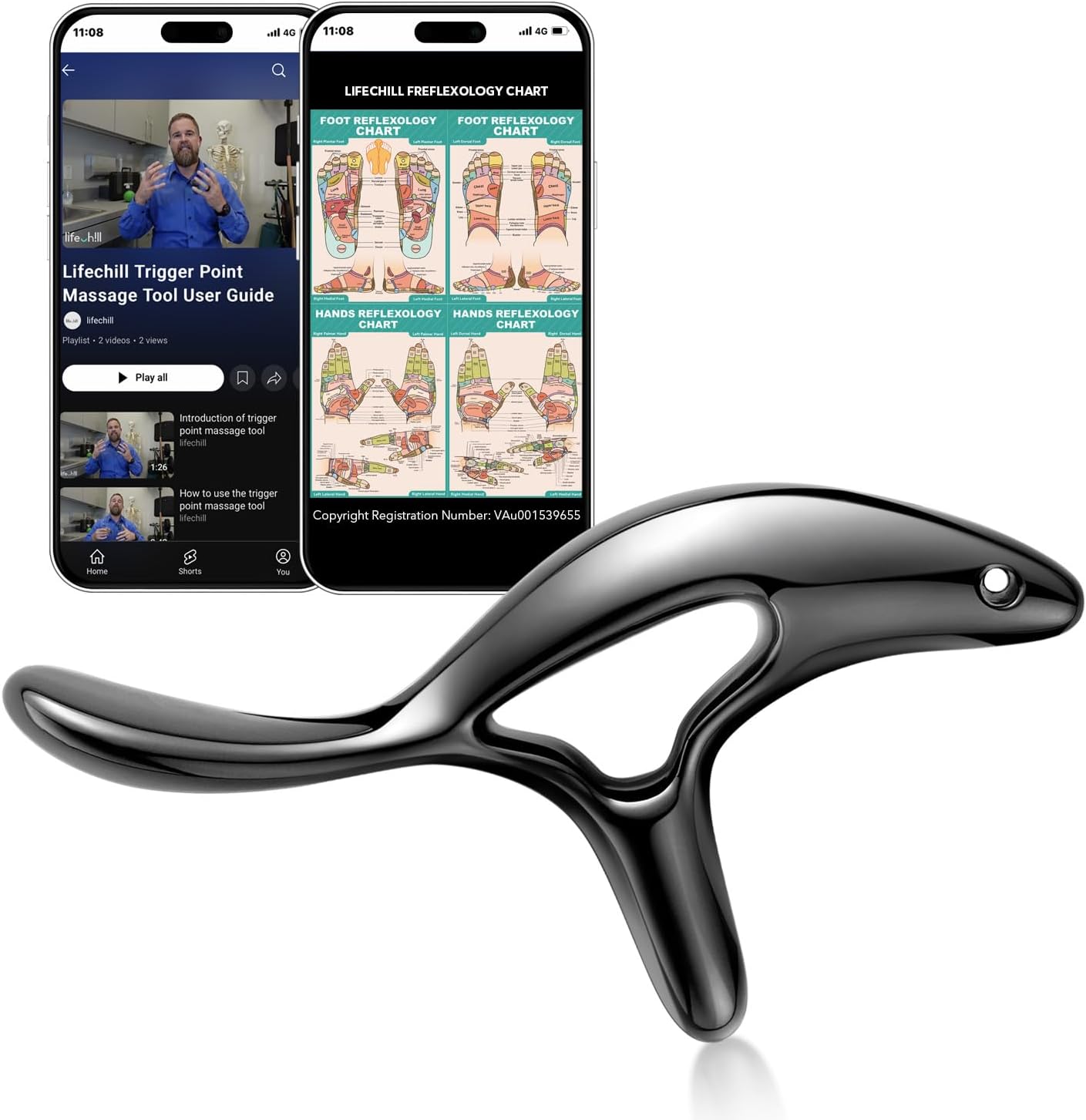 lifechill Trigger Point Massage Tool for Deep Tissue Pain Relief, Gua Sha & Muscle Scraper Tool for Full Body, Thumb Saver Acupressure Tool Relieve Plantar Fasciitis, Black