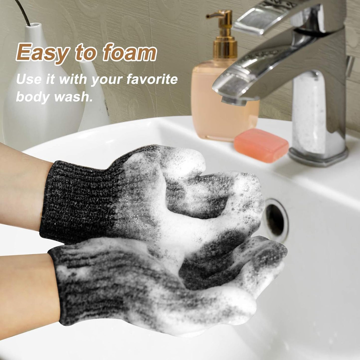 MIG4U Shower Exfoliating Scrub Gloves, Bathing Gloves Body Wash Dead Skin Removal Deep Cleansing Sponge Loofah for Women Men
