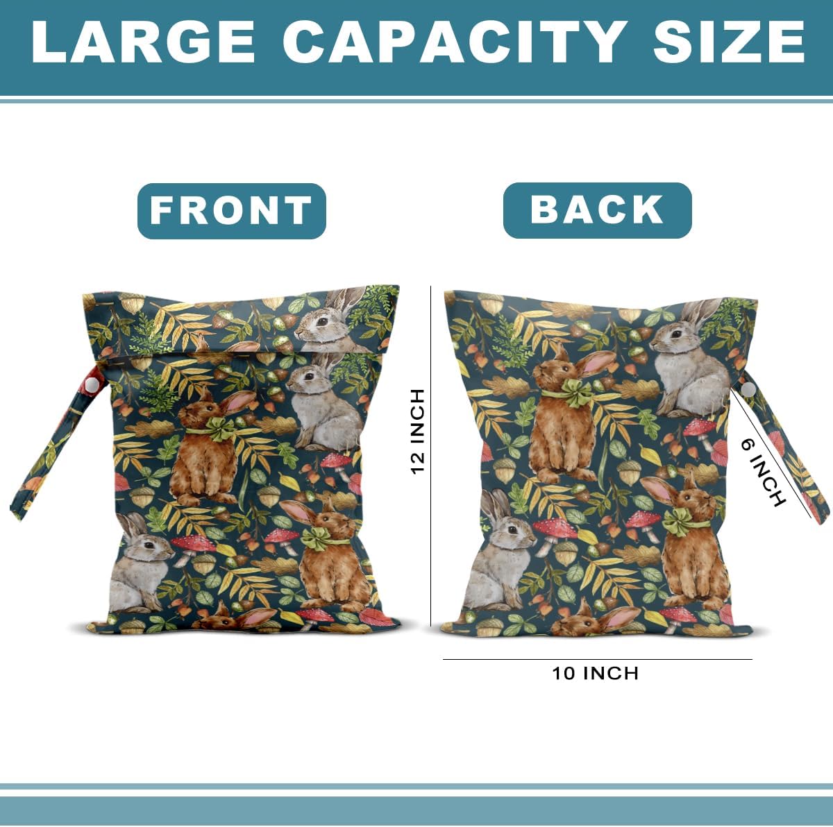 2Pcs Bunny Wet Bag 12x10 Inch, Rabbit Waterproof Reusable Wet Dry Bags, Floral Washable Travel Laundry Bags for Swimsuit Pool Beach Diapers Dirty Yoga Gym Clothes, Flowers Gifts for Women Friend