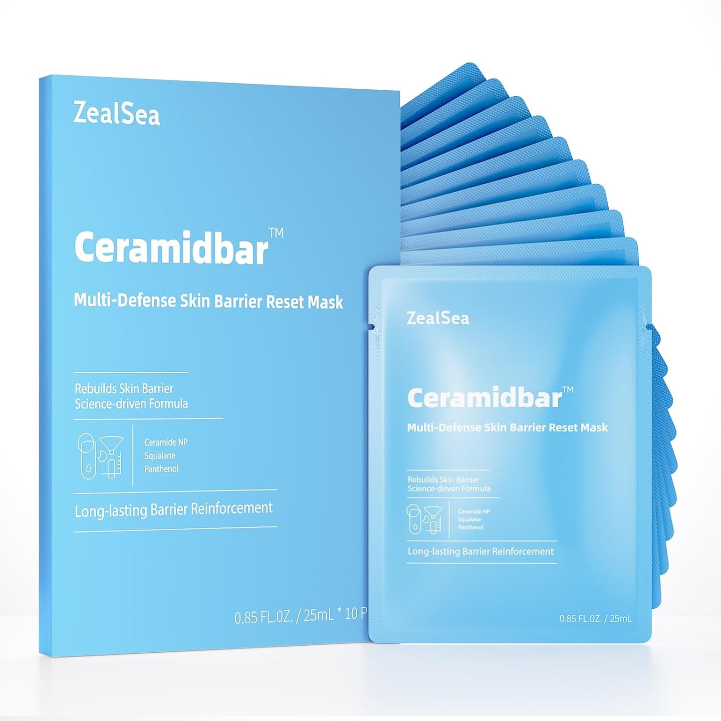 Ceramidbar Face Masks Skincare Set, ZealSea Derm Solution Sheet Mask for Multi-Trigger Sensitivity, Soothing & Calming, Strengthen & Restore Skin, Facial Mask with Cica & Ceramide, 10 Pack