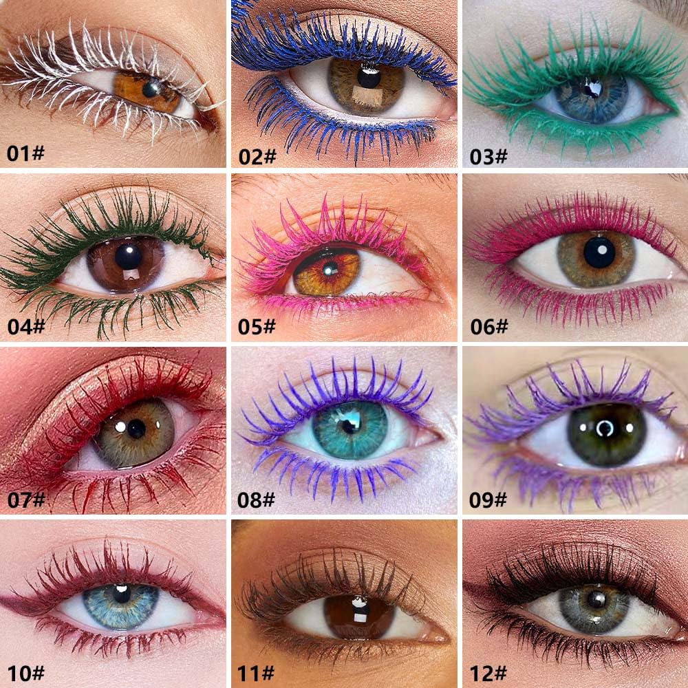 Colored Mascara for Eyelashes Set,Colorful Waterproof Mascara for eyelashes Long lasting Charming Voluminous for Women Halloween Eye Makeup (#10-Brick red, 1 Count （Pack of 1))