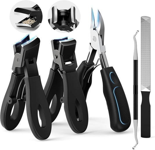 Professional Ingrown Toenail Tools Kit for Seniors,Wide Jaw Straight Nail Clippers,Large Angled Nail Clipper Cutters for Heavy Duty Thick Toe Nails or Fingernail,Manicure Set for Men Women