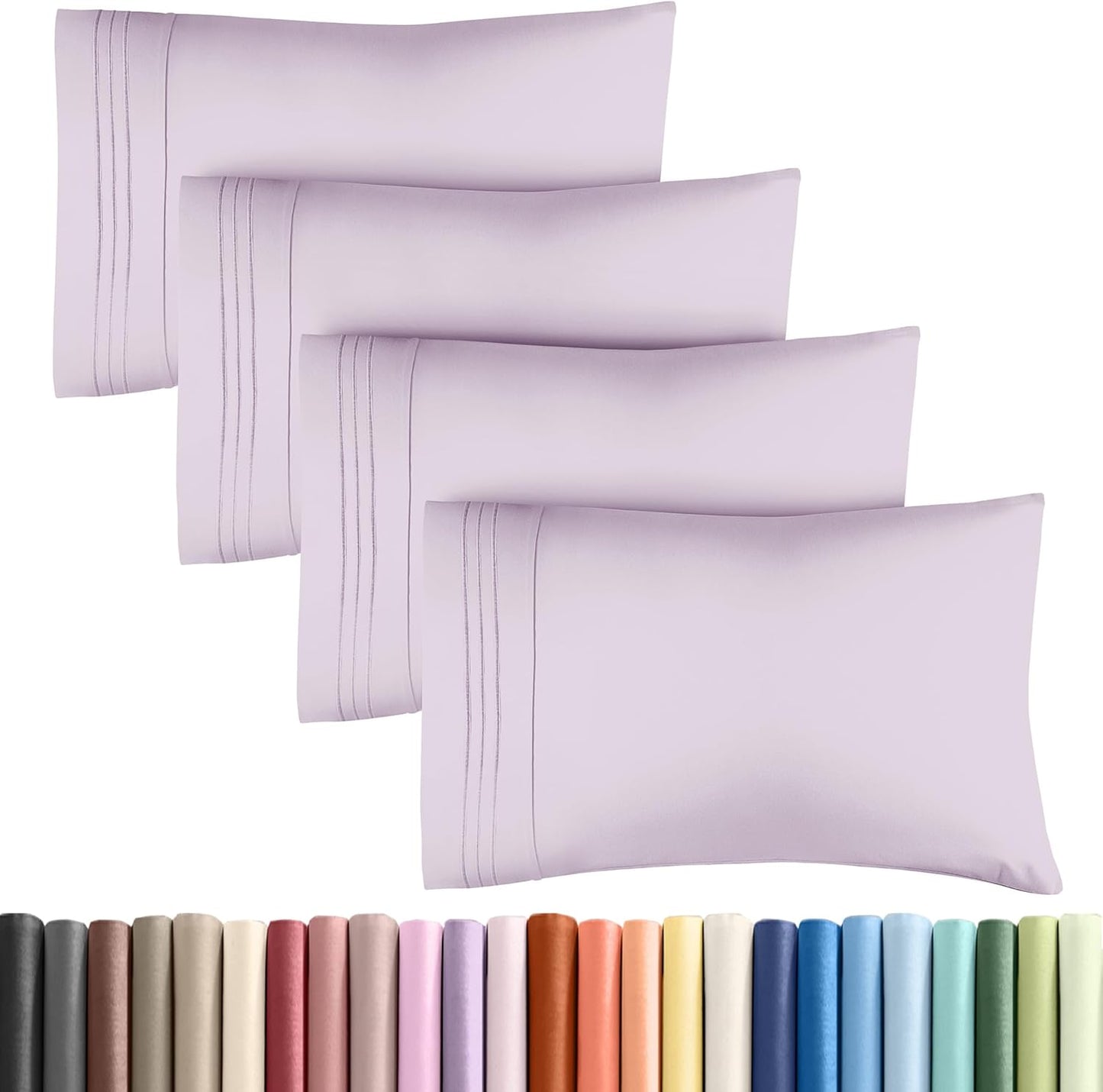 CGK Unlimited Queen Size Microfiber Pillowcase Set of 4 - Soft, Premium Quality, Machine Washable, Light Lavender