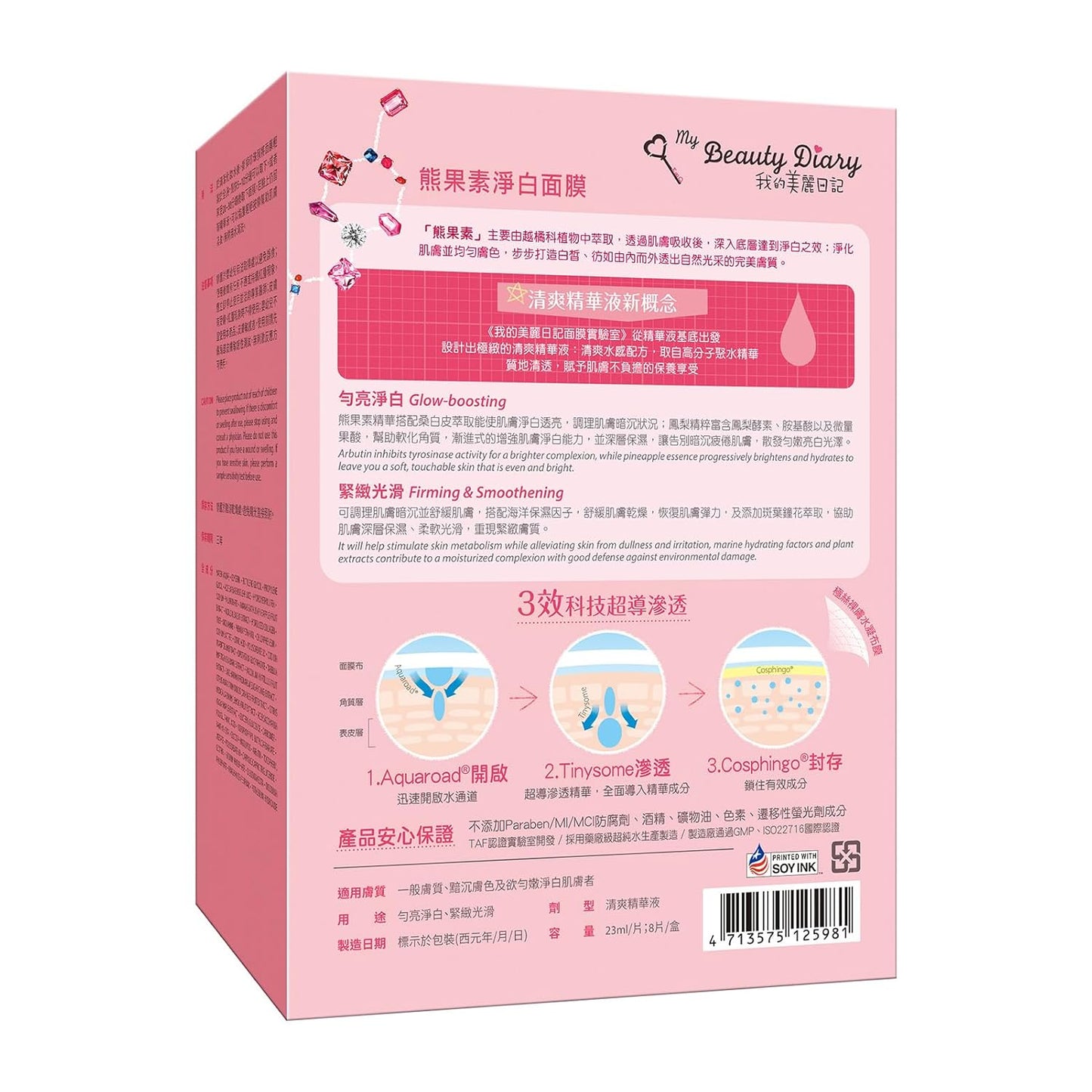 My Beauty Diary Arbutin Glow-boosting Mask, Firming and Smoothening Facial Mask, Restores Radiance, Self Care Face Sheet Mask for Dull Skin and All Skin Types (8 pcs)