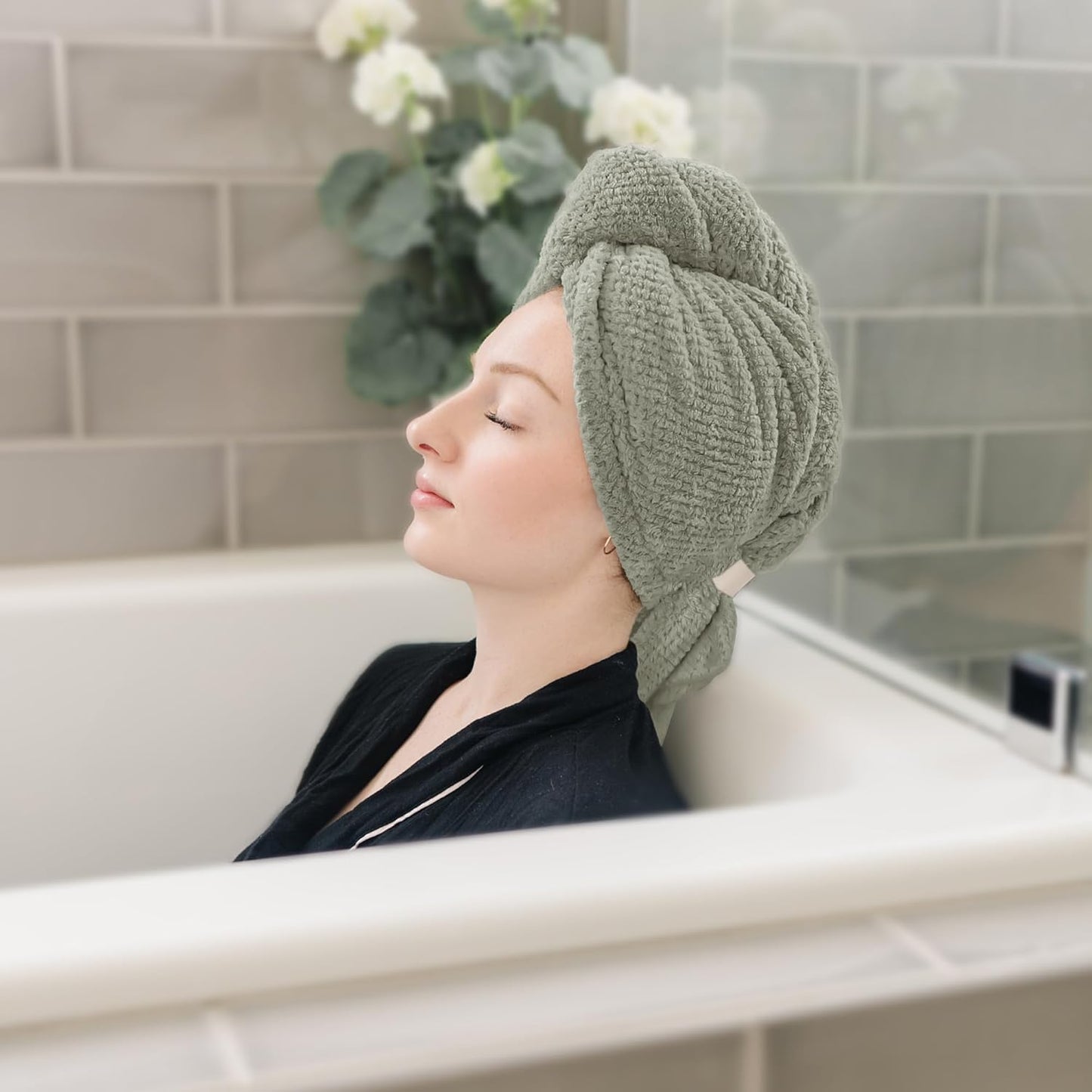 2 Packs Large Microfiber Hair Towels for Women, Super Absorbent & Quick Dry Hair Towel Wrap for Curly Hair Long & Short Hair- Anti-Frizz Hair Turbans for Wet Hair (Green & Clay)