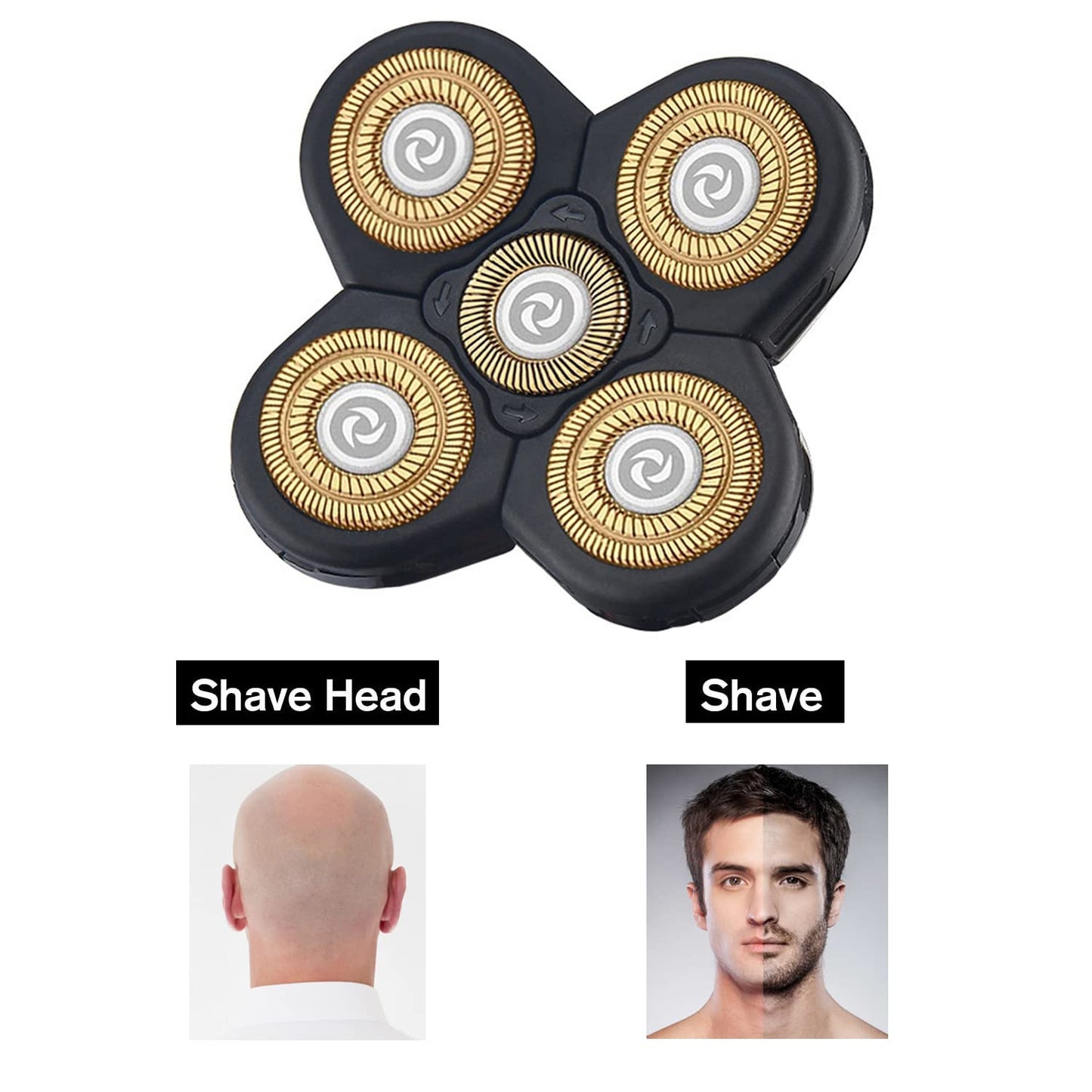 5D Men's Electric Shaver Replacement Heads Bald Replacement Heads Replacement 5 Heads Razor Blades Wet and Dry Compatible Waterproof with Blade Cover(Gold)