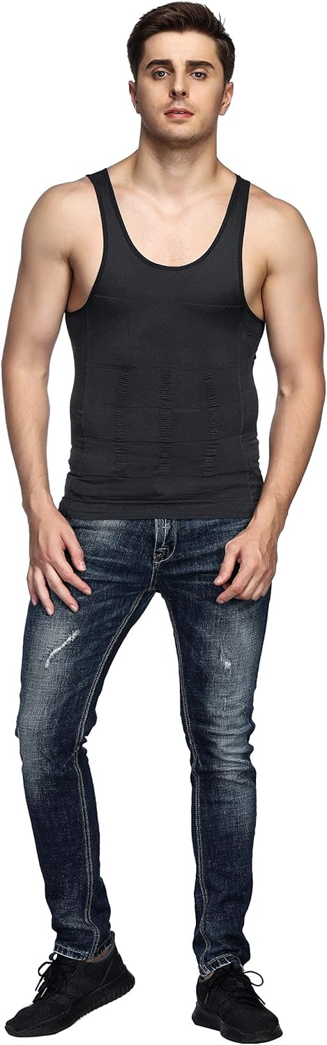 Odoland Mens 3 Pack Body Shaper Slimming Tummy Vest Thermal Compression Shirt Tank Top Shapewear