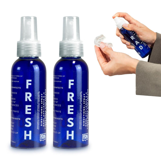 RAD FRESH – Natural Mouth Guard Cleaner with Food-Grade Hydrogen Peroxide, Easy-to-Use, No-Rinse Formula for Retainers, Aligners, Dentures & More – 2 Pack, 3.4 oz
