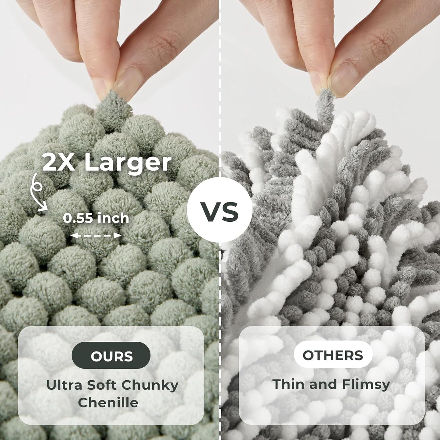 FRESHMINT Thick Chunky Chenille Bathroom Rug, 17"x24", Non Slip Bath Mat, Soft Bathroom Decor, Cute Shower Mat, Water Absorbent, Washable, Sage Green