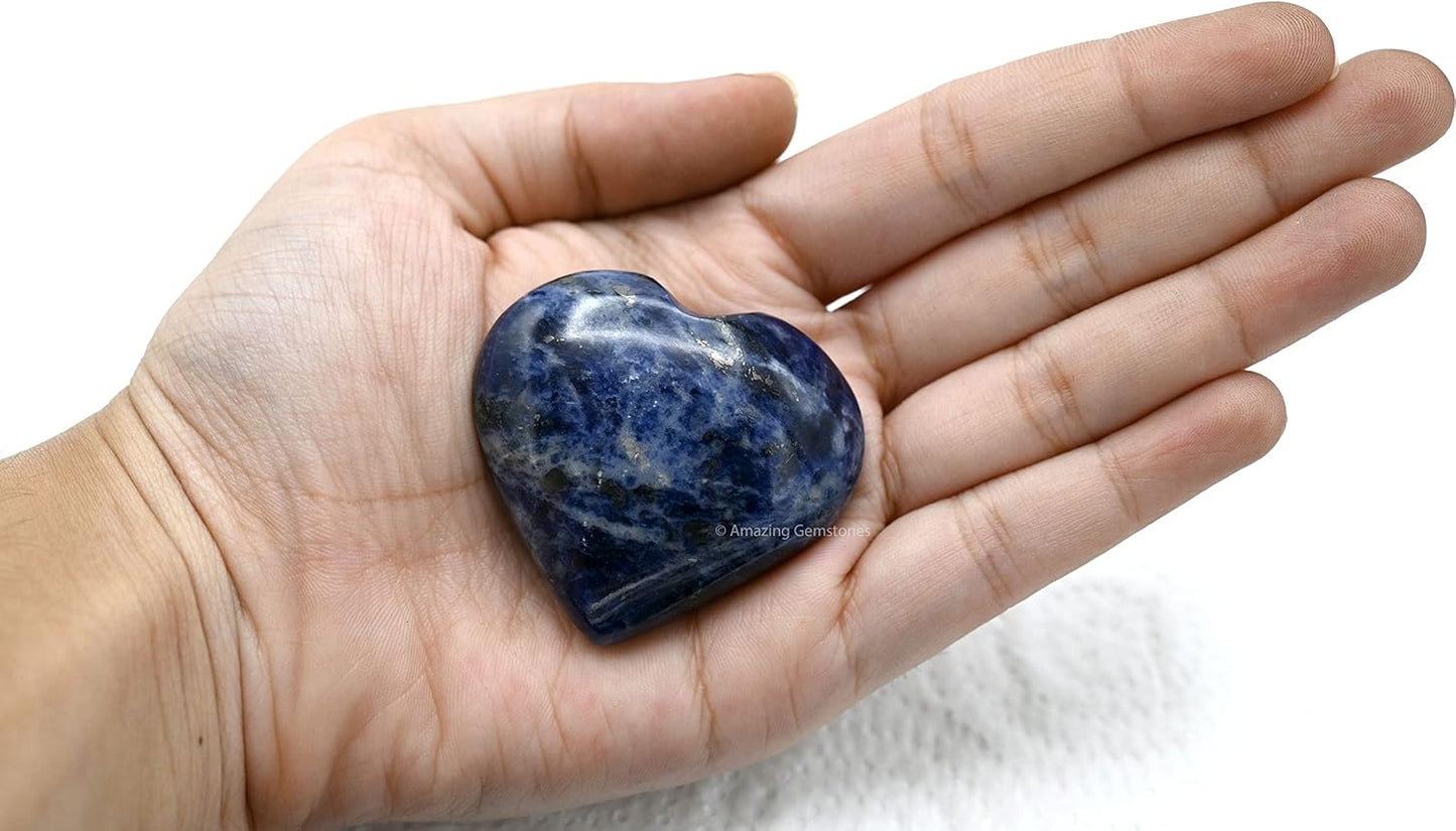Amazing Gemstone Sodalite Crystal Heart Palm Stone - Pocket Massage Worry Stone for Natural Body Chakra Balancing, Reiki Healing and Crystal Grid