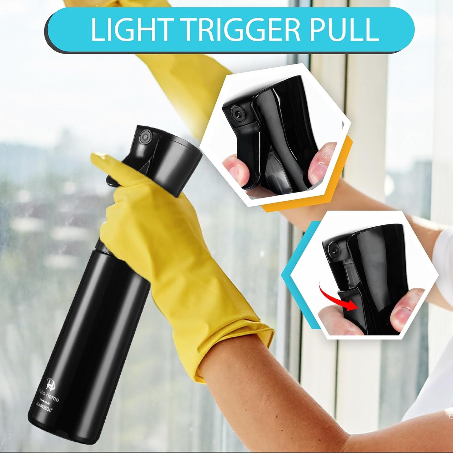 Hula Home Spray Bottle for Hair (10.1oz/300ml) - Powered by Flairosol® Spray Technology - Continuous Ultra Fine Mist Sprayer – For Hairstyling, Cleaning, Salons, Plants, Essential Oil & More - Black