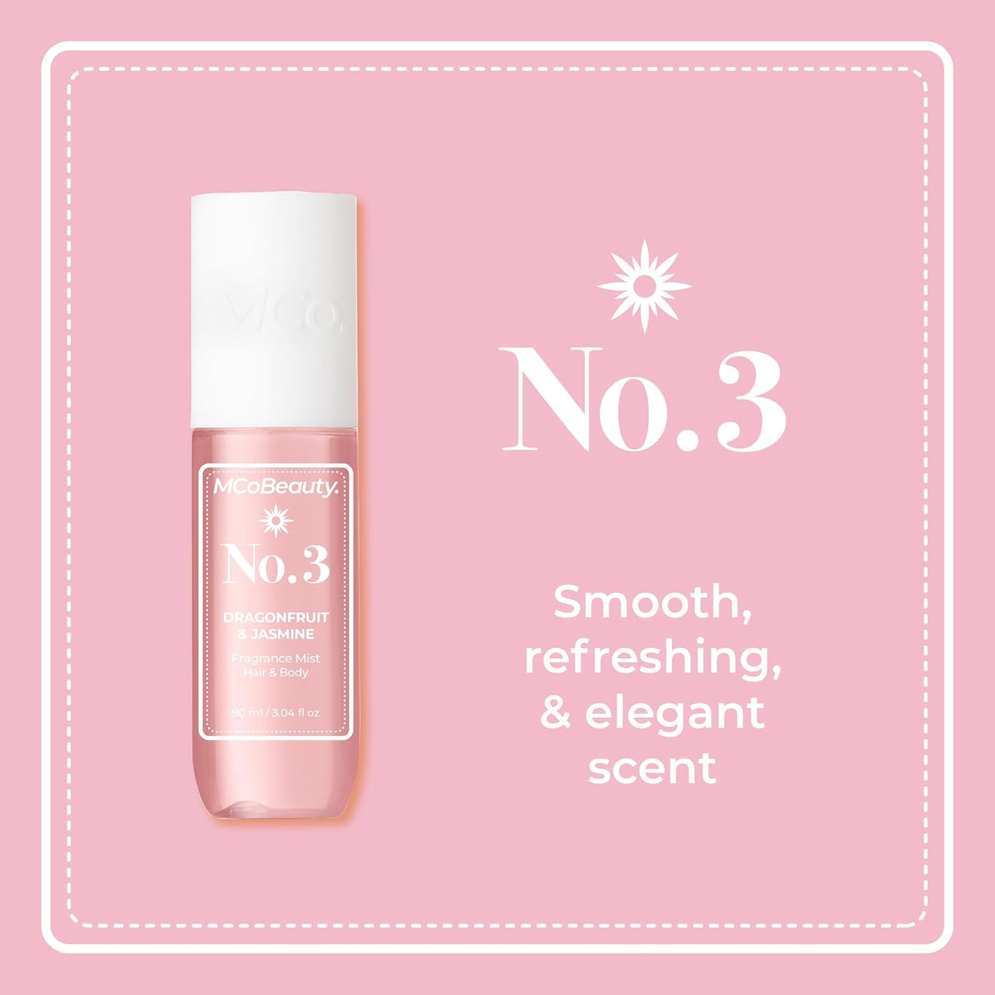 MCoBeauty - Fragrance Mist No.3 - Light Body and Hair Spray with Sweet Blossom, Dragon Fruit and Lychee - Gifts for Women, Cute Stuff, Feminine Spray, Self Care Gifts for Women - 90ml Bottle