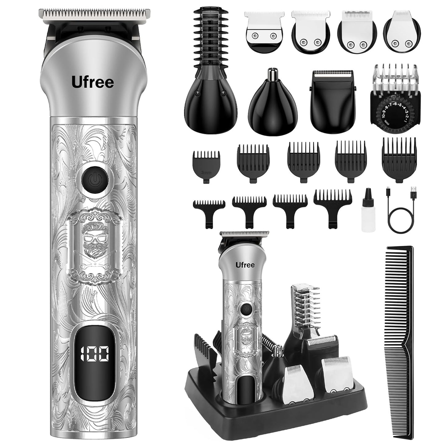 Ufree Beard Trimmer for Men, 7 in 1 Electric Shavers Razor, Cordless Hair Trimmer, Men's Grooming Kit for Body Hair, Nose, Face & Mustache, Birthday Gifts for Men, Husband Father