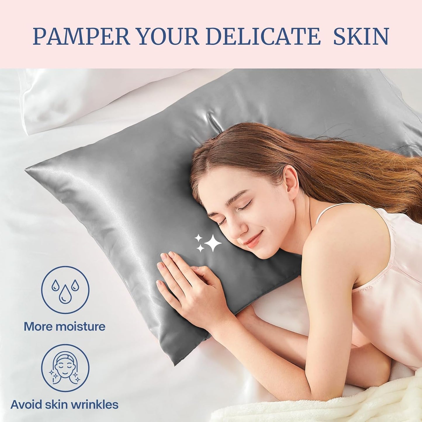 BEDELITE Satin Pillowcase for Hair and Skin, Super Soft Similar to Silk Pillow Cases 4 Pack with Envelope Closure, Cooling Pillowcases for Women Men (20"x26" Standard Size, Grey)