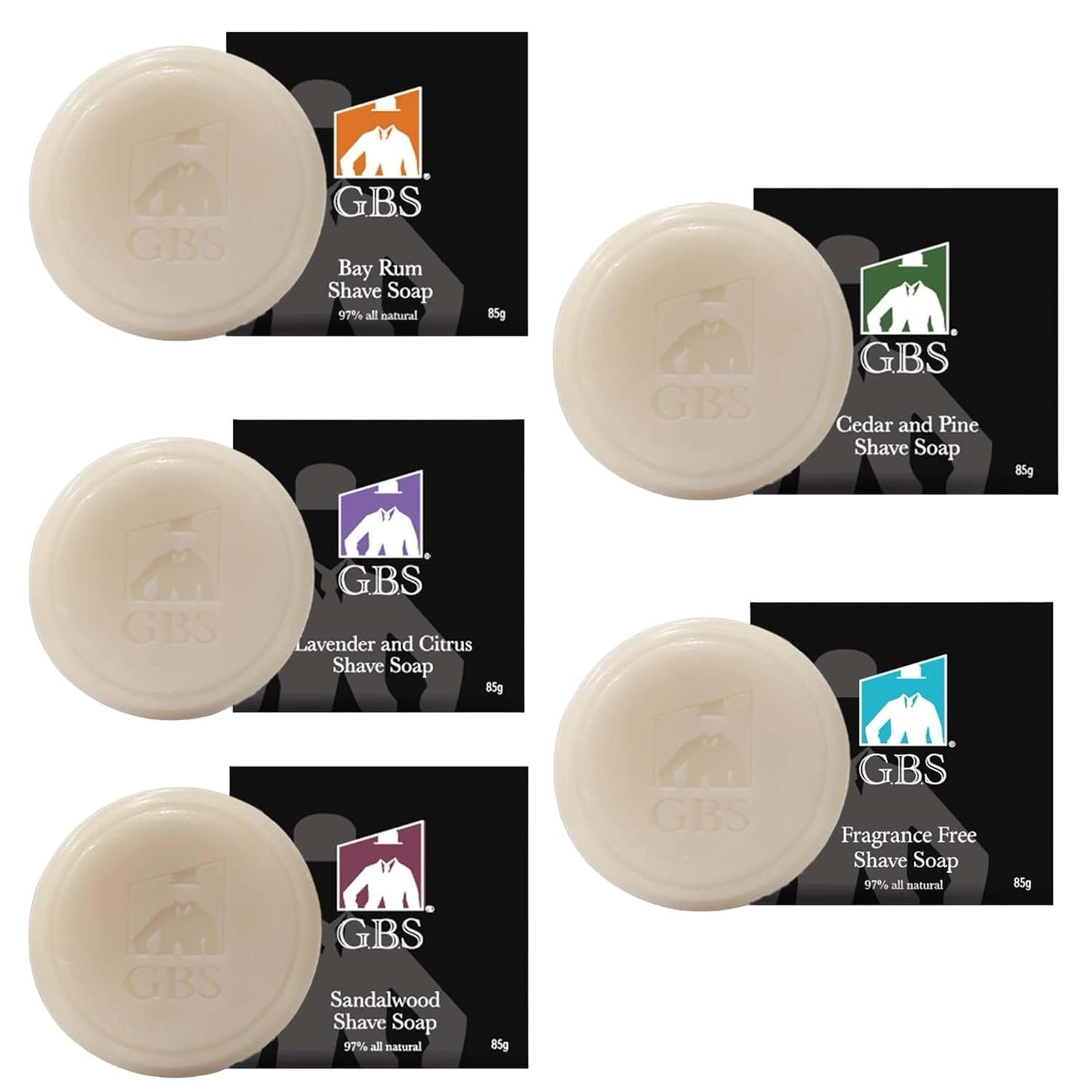 G.B.S Men's Shaving Soap All Natural Enriched with Shea Butter and Glycerin, 3-Ounce Each, Variety Pack Pack of 5