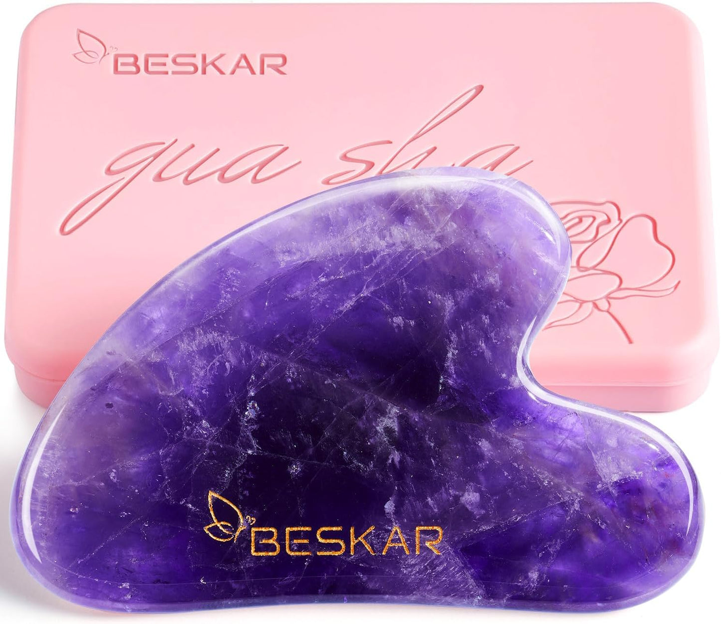BESKAR Gua Sha Facial Tools, Natural Jade Stone Guasha Massager for Jawline Sculpting, Tighten Face Skin and Reduce Wrinkles, Face Eyes Body Neck Massage Tool, Skin Care Gift