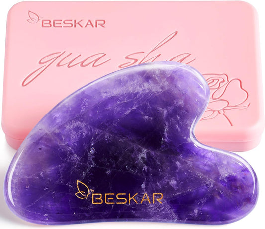 BESKAR Gua Sha Facial Tools, Natural Jade Stone Guasha Massager for Jawline Sculpting, Tighten Face Skin and Reduce Wrinkles, Face Eyes Body Neck Massage Tool, Skin Care Gift