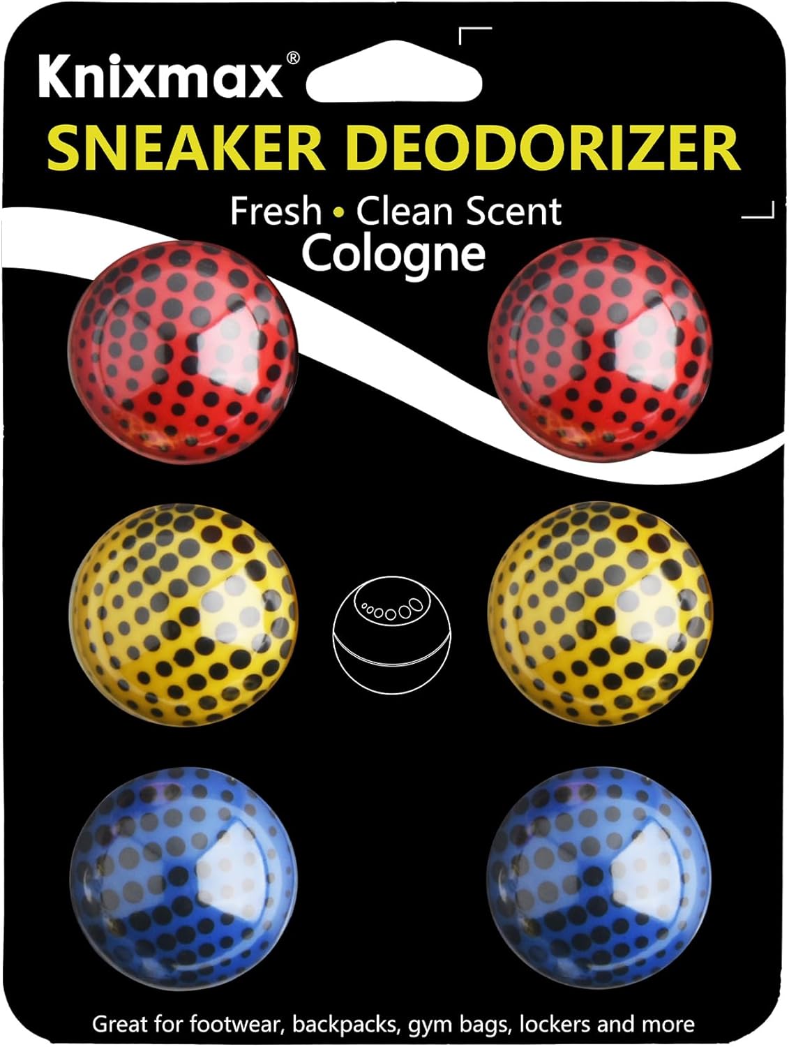 Knixmax Sneaker Deodorizer Shoe Freshener Balls, Gym Bags Lockers Car Air Fresheners, Boot Deodorant Balls Odor Eater Shoe Deodorizers 6 Packs Cologne Colorful