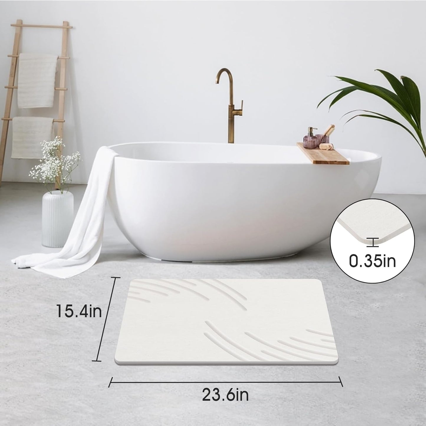 Stone Bath Mat Diatomaceous Earth Shower Mat Super Absorbent Non-Slip Diatomite Stone Bath Mats for Bathroom Floor Quick-Drying Natural Easy to Clean（24 * 16''）