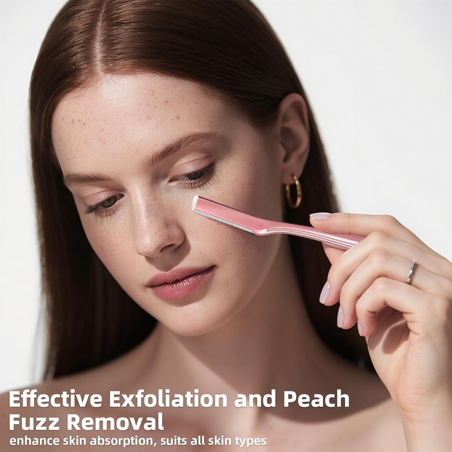 Dermaplane Razor for Women Face, Stainless Steel Handle with 6 Replaceable Blades, Huauoo Face Razors for Women, Peach Fuzz Remover, Eyebrow Trimmer, Dermaplaning Tool for Face Exfoliation (Pink)