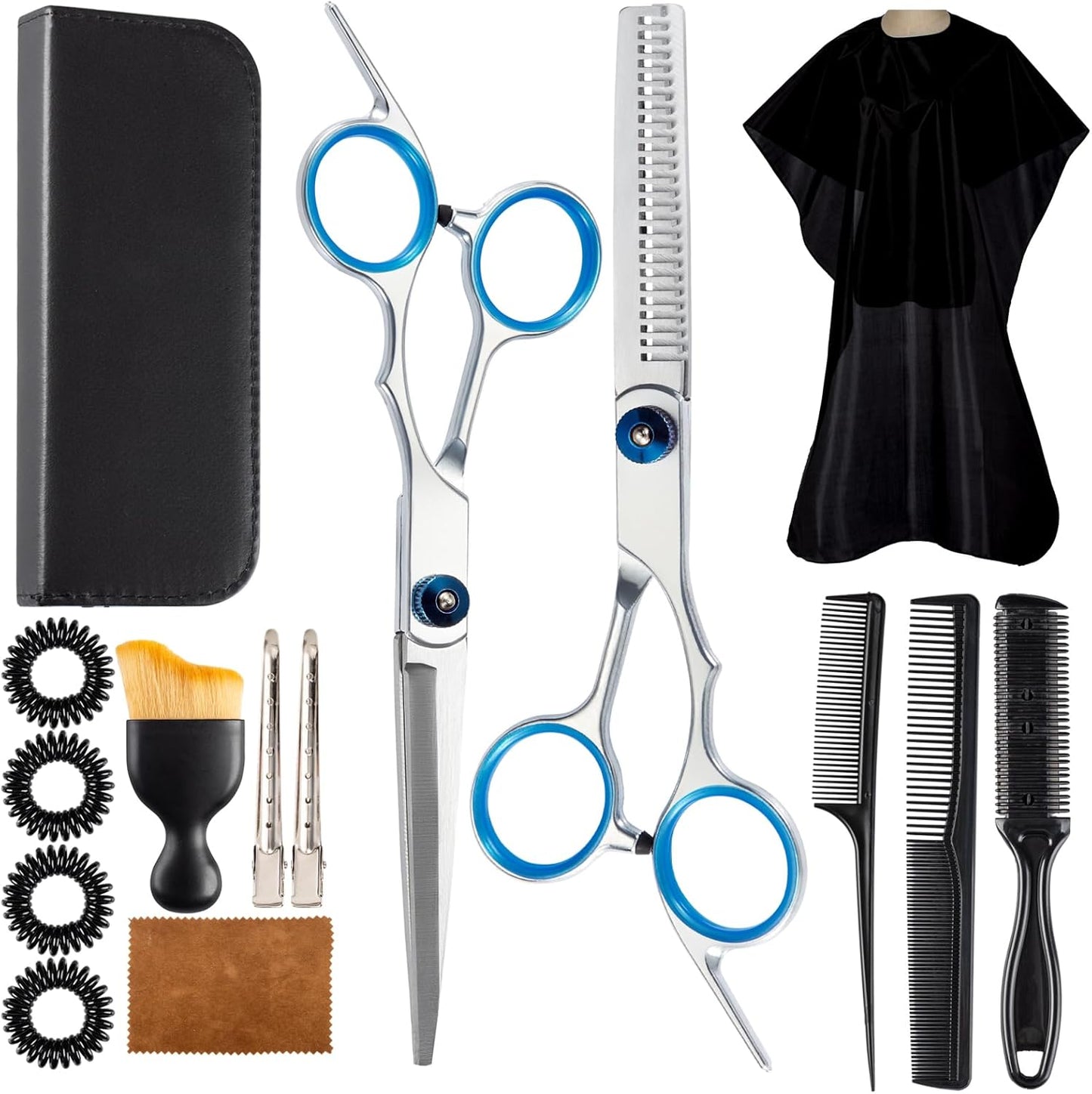 15 pcs Hair Cutting Scissors Professional, Thinning Shears for Hair Cutting, Stainless Steel Barber Scissors, Lengnoyp Haircut Scissors Hair Cutting Kit for Women, Men