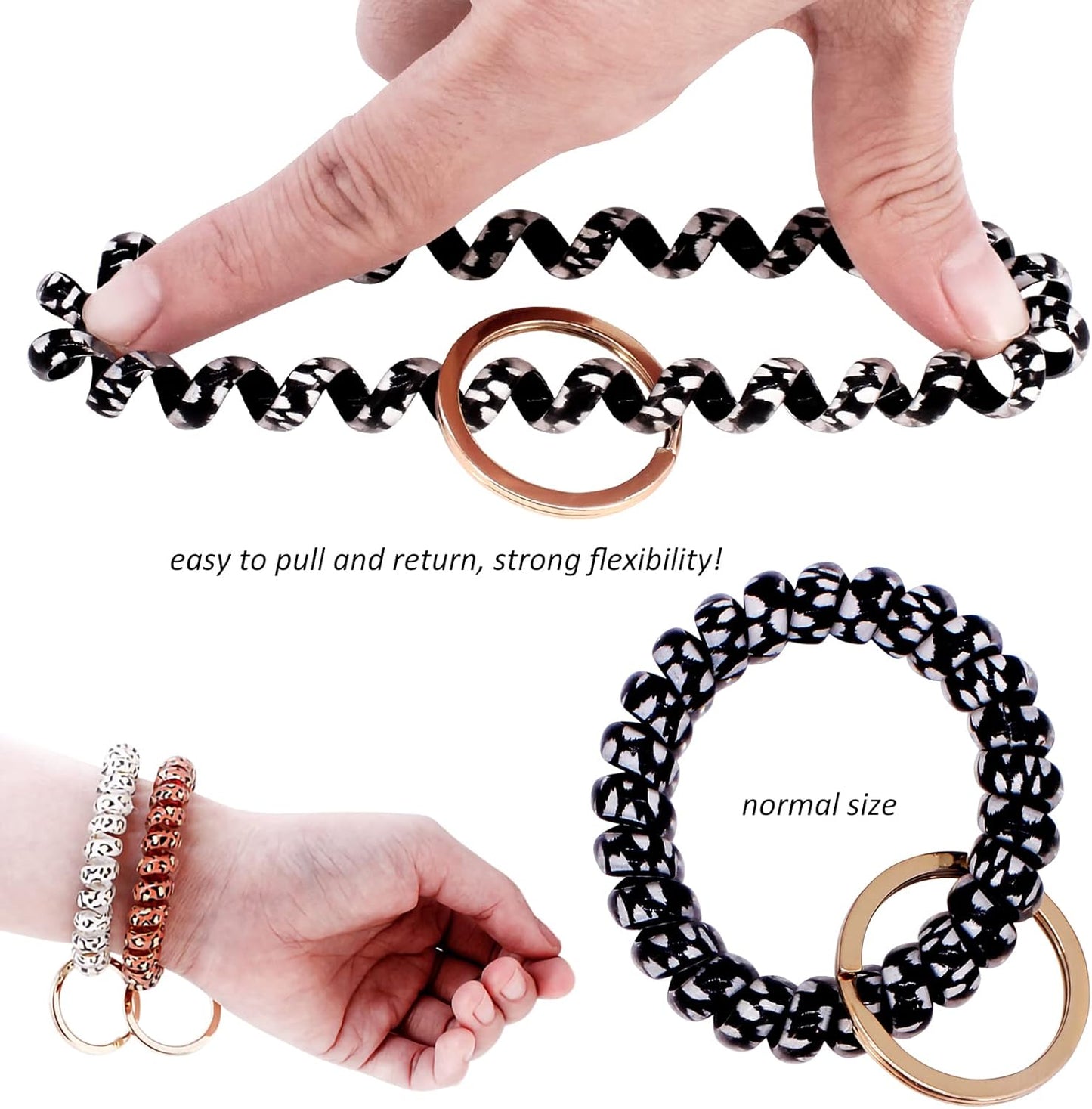 BIHRTC Pack of 6 Stretchy Keychain Plastic Coil Stretch Wristband Bracelet Wrist Coil Key Ring Wrist Coil Wrist Keychain Colorful Stretch Key Chain for Gym Pool ID Badge Sauna