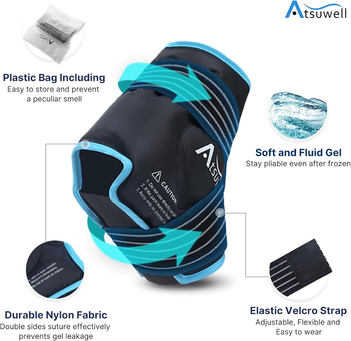 Atsuwell Ankle Ice Pack Wrap 2 Packs, Ankle Ice Wraps Flexible Gel Cold Pack for Foot Heel, Cold Compress Therapy for Soothing Discomfort, Black