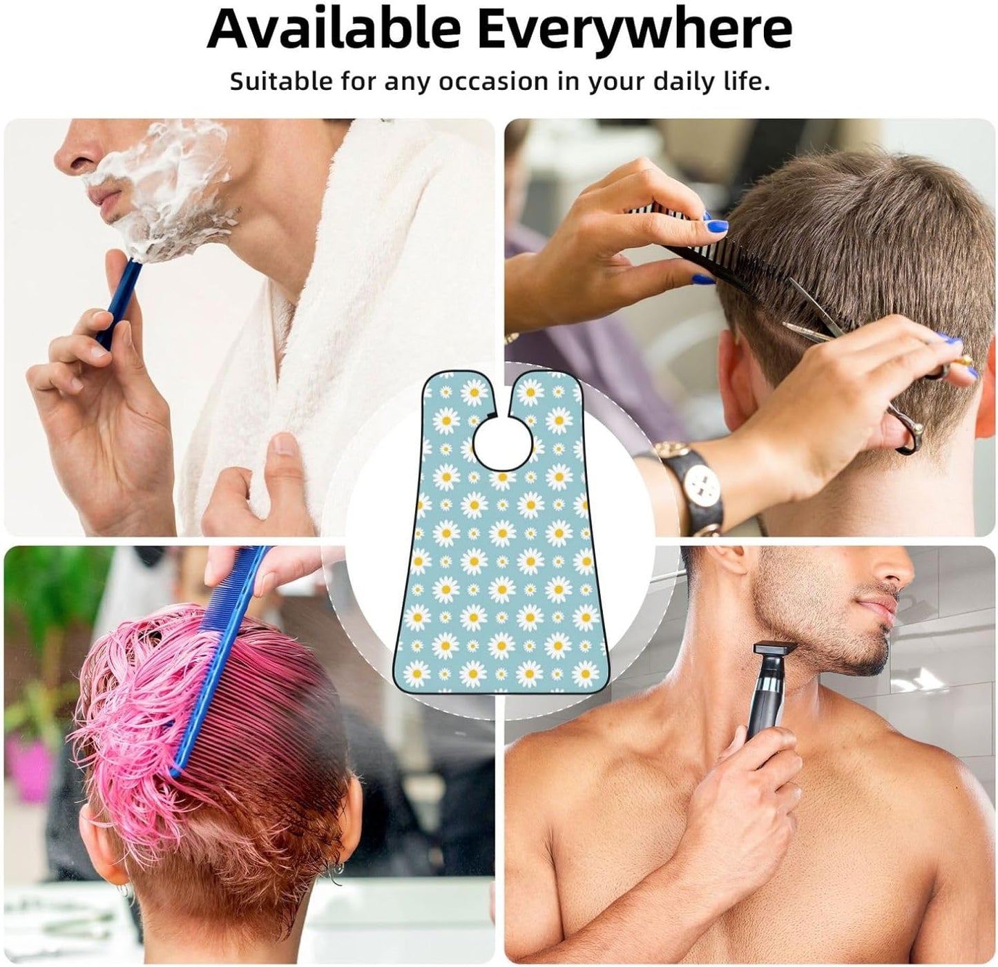 Beard Hair Catcher Bib, Waterproof Non-Stick Grooming Apron for Shaving Trimming, Perfect for Men Dad, Floral Daisy Flowers Purple Shave Bib