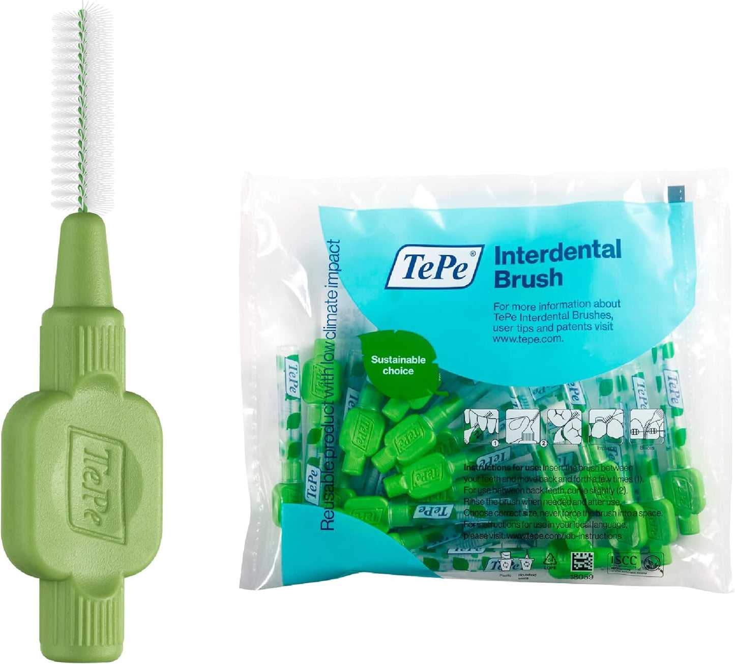 TePe Interdental Brush Original, Soft Dental Brush for Teeth Cleaning, Pack of 20, 0.8 mm, Large Gaps, Green, Size 5