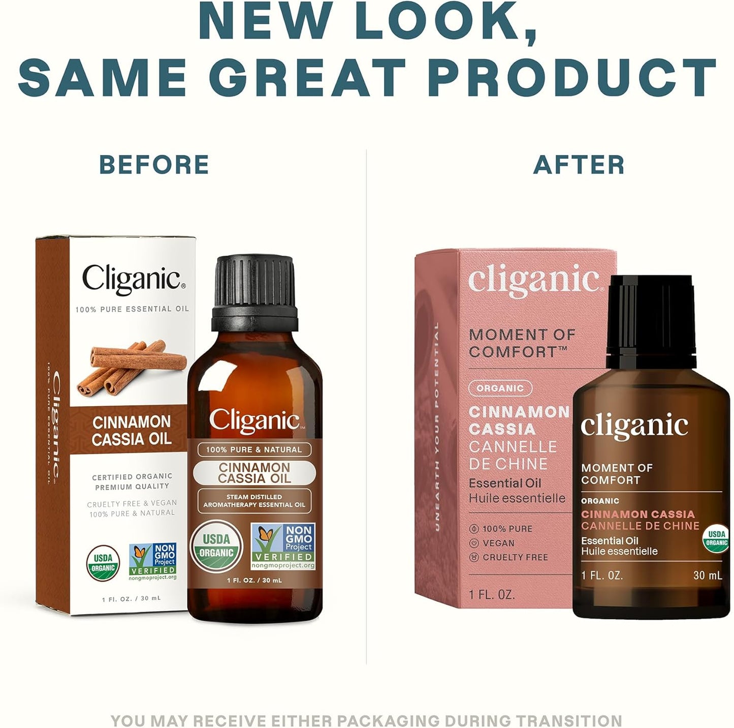 Cliganic Organic Cinnamon Cassia Essential Oil, 1oz - 100% Pure Natural Undiluted, for Aromatherapy | Non-GMO Verified (Packaging May Vary)