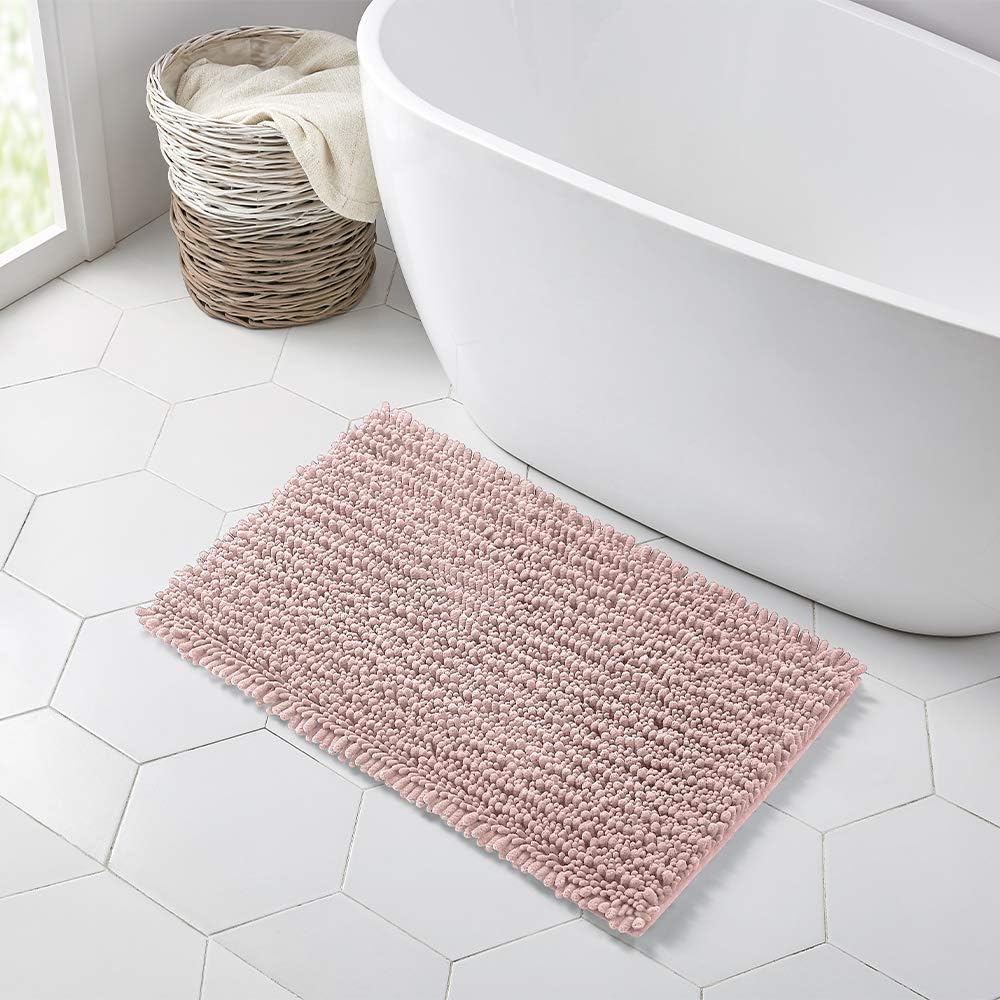 Walensee Bathroom Rug Non Slip Bath Mat (36x24 Inch Dusty Pink) Water Absorbent Super Soft Shaggy Chenille Machine Washable Dry Extra Thick Perfect Absorbant Best Large Plush Carpet for Shower Floor