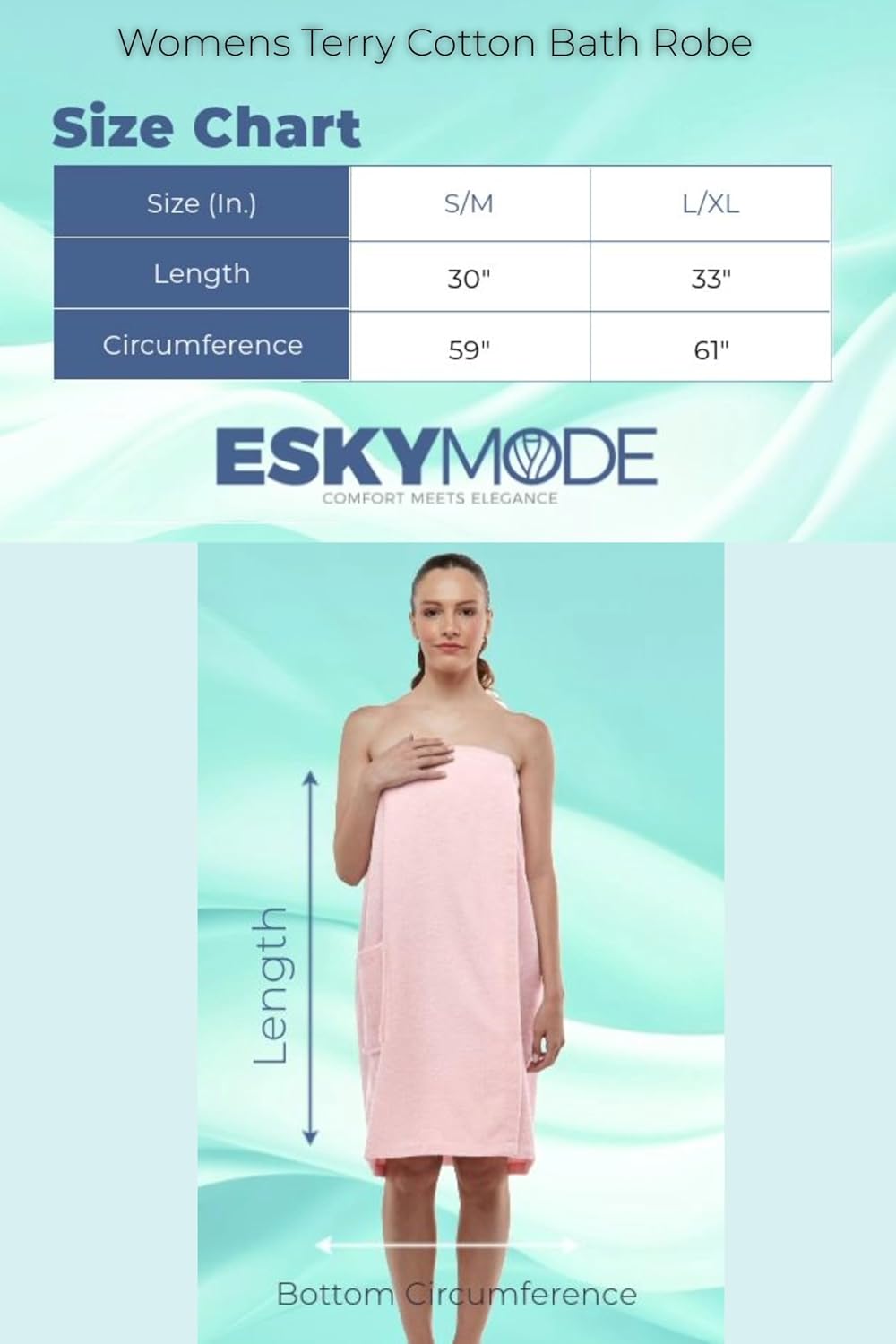 ESKYMODE Womens Terry Cotton Bath Robe Wrap, Women's Spa Shower Towel Bathrobe