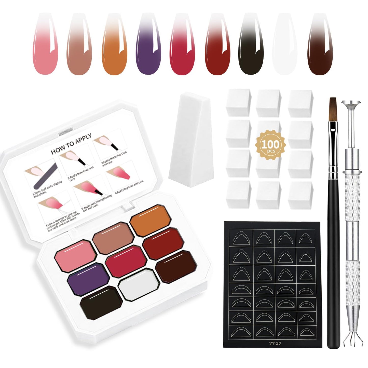 Simple Basic Gradient Nail Polish Adhesive 9-Color Versatile Combination For Daily Nail Art, Quickly Adapted To Various Ombre Nail Polish Styles (3)