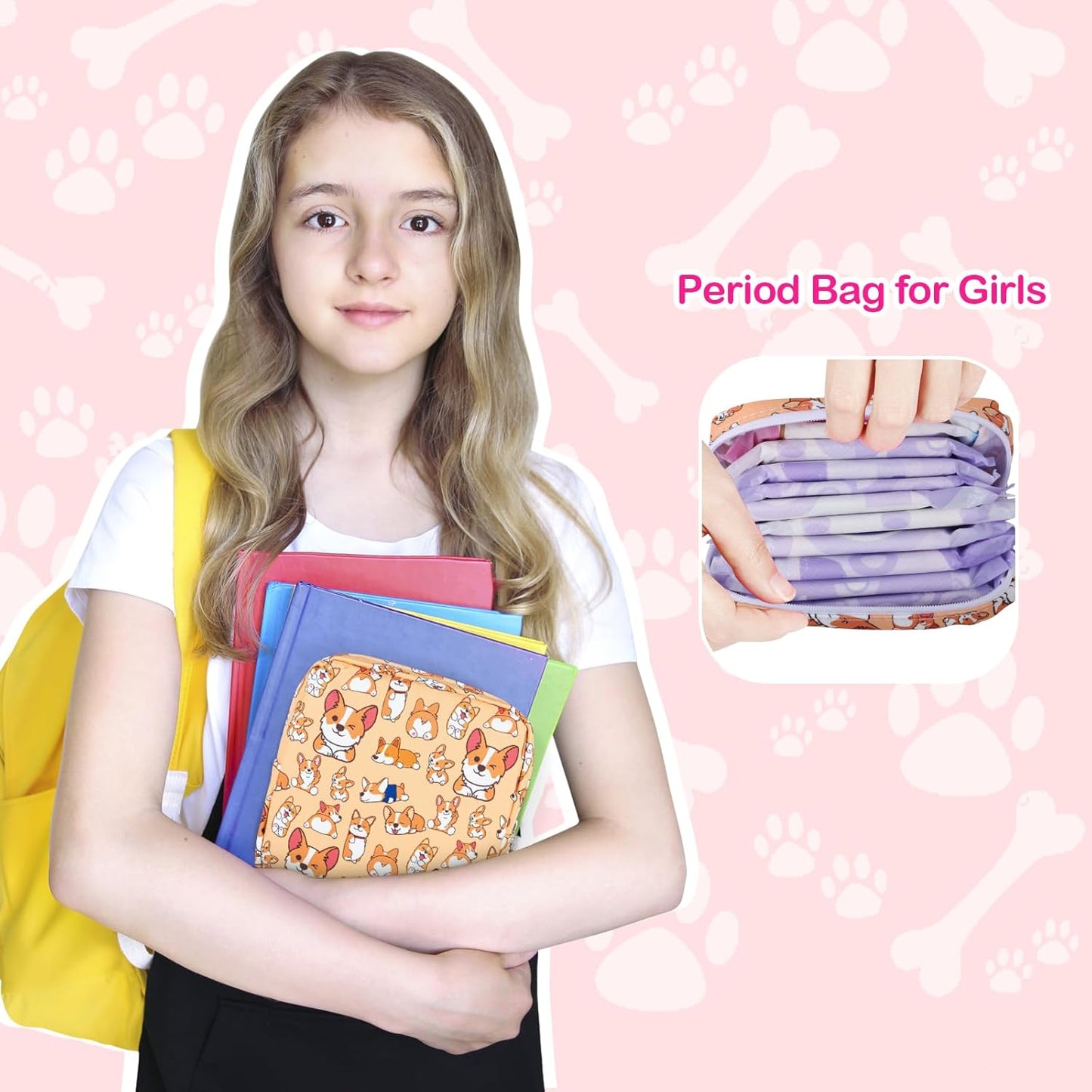 Period Bag Pouch, Canvas Sanitary Napkin Storage Bag for Girls Womens, Portable Sanitary Napkin Period Pad Pouch for Purse, Small Make Up Bags(Black Diamond)