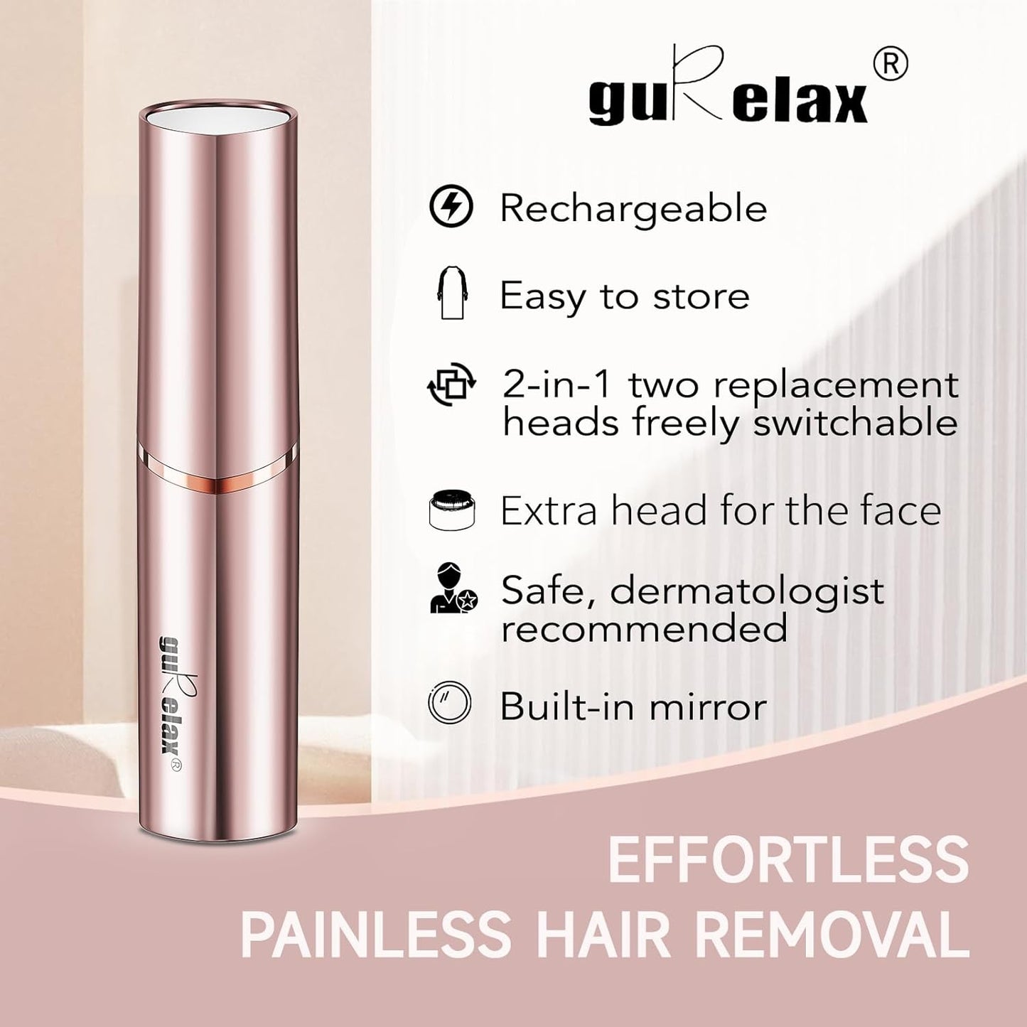 Gurelax Facial Hair Remover, Personal Groomer for Women(2025 Luxury 2 in1), Gentle and Quick, Electric Eyebrow Facial Trimmer for Chin, Lip, Face, Nose